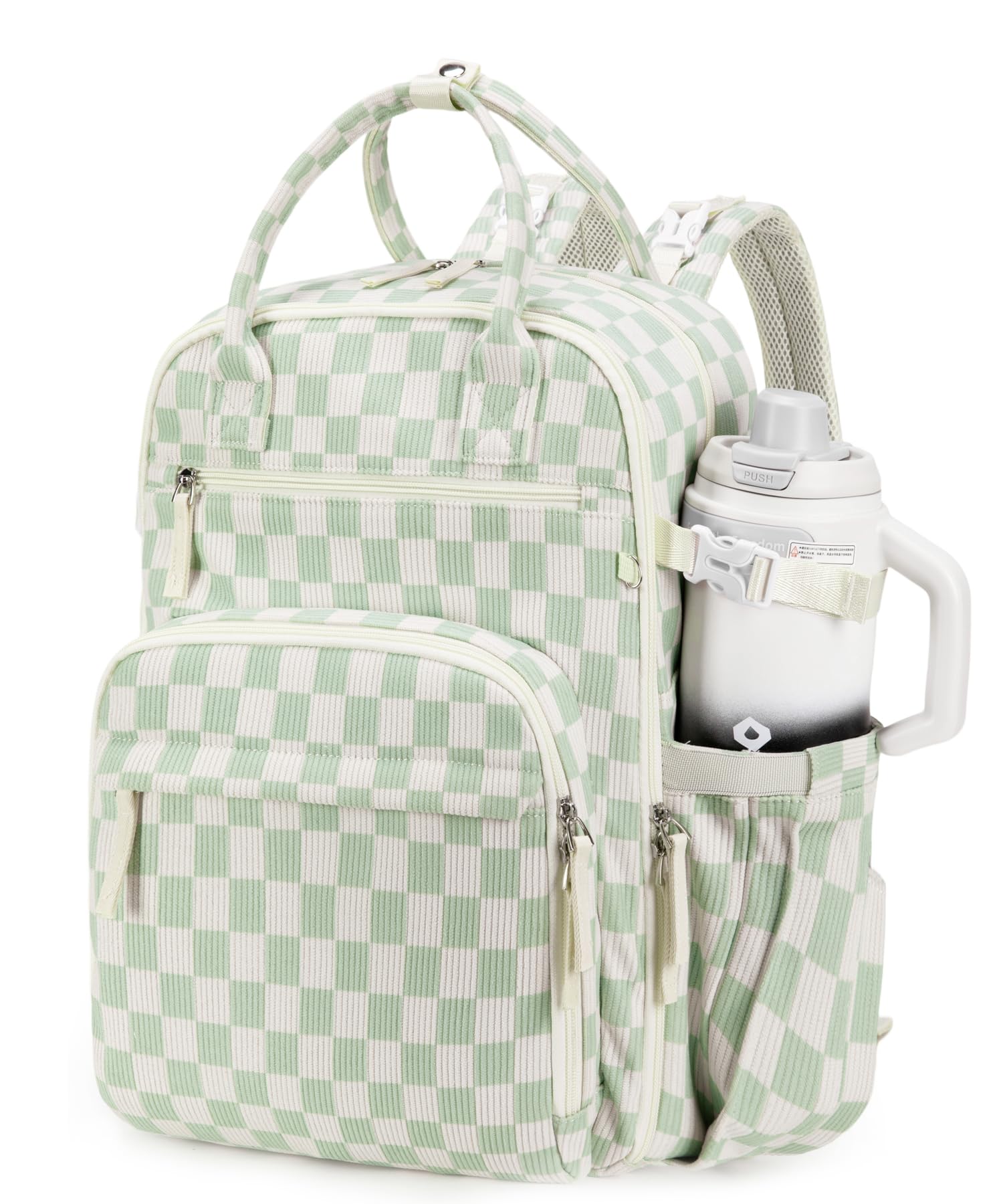 LORADI 18 Pockets Large Changing Bag Backpack (Corduroy Checkered Green) — image 1