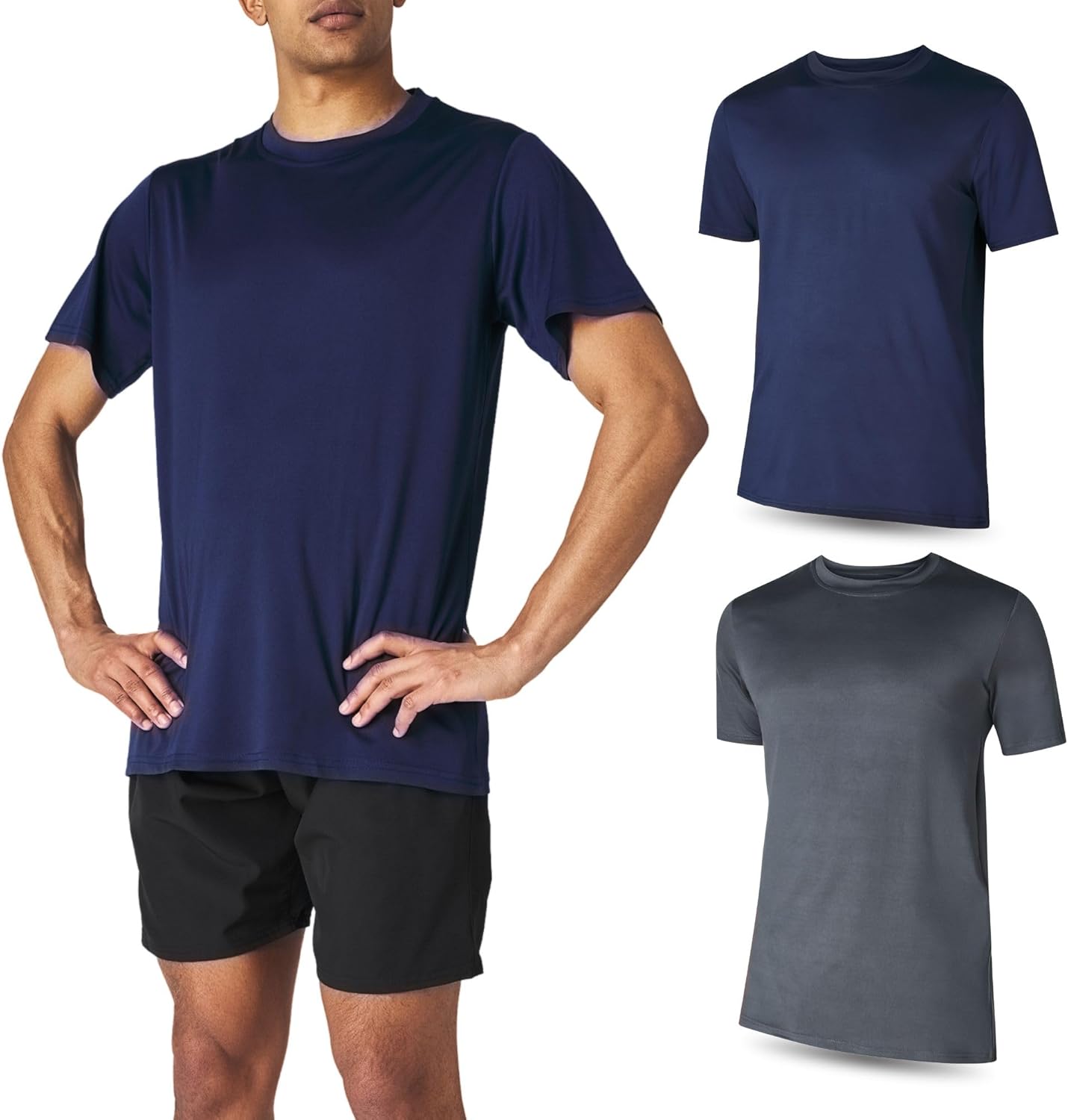 Men’s Athletic Short Sleeve Gym Workout T-Shirts 2 Pack Mens Dry Fit Tees Moisture Wicking Crew Neck Running T Shirt for Men