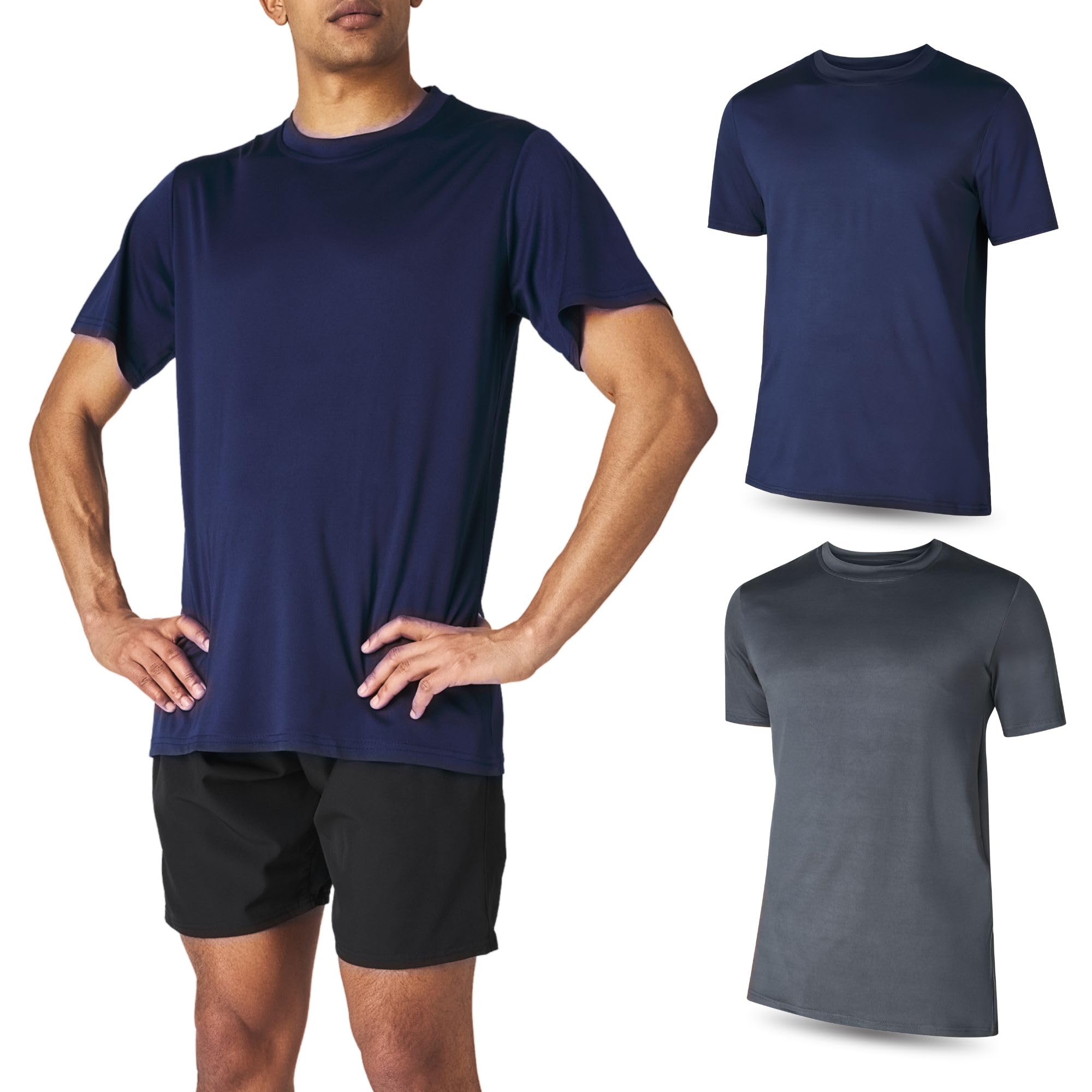 Men’s Athletic Short Sleeve Gym Workout T-Shirts 2 Pack Mens Dry Fit Tees Moisture Wicking Crew Neck Running T Shirt for Men