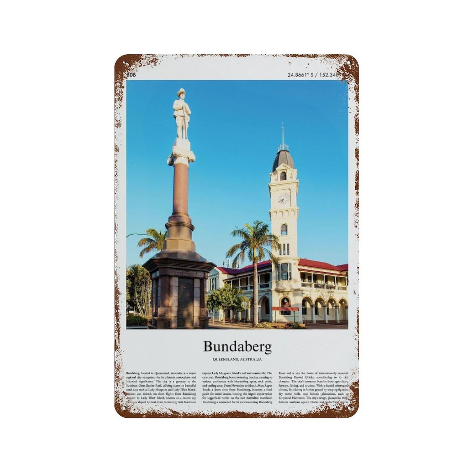 xiaoxiaoshen Bundaberg Queensland, Australia City Scenery Wall Decor Art Metal Tin Poster Modern Home Decor Art Home Bar Shop Decorations Vintage Sign 30x20cm