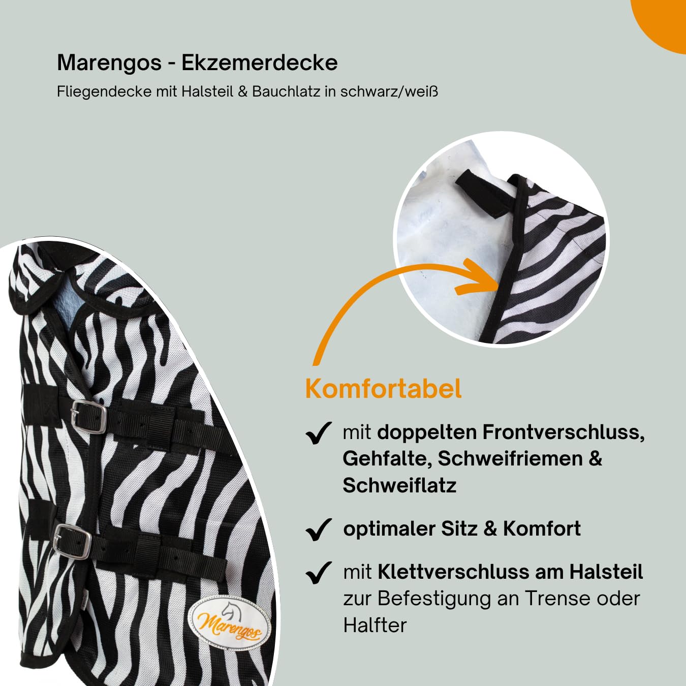 Marengos - reißfeste Zebra Fliegendecke mit Halsteil & Bauchlatz – robuste & atmungsaktive Ekzemerdecke – Schutz vor Insekten – Outdoor-Pferdedecke – 125cm | Decke für Pferde mit Halsteil & Bauchlatz – robuste, atmungsaktive Ekzemerdecke – Schutz vor Inse