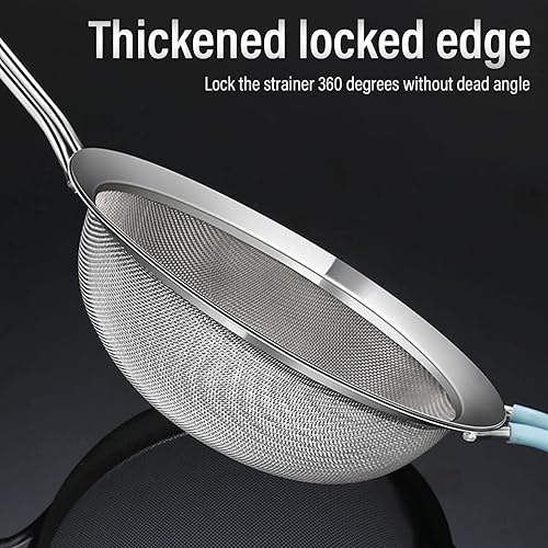 Miniatura 7 de Fdit 60 coladores de malla fina de malla fina, colador de harina de mano con mango largo para cocina (7.9 in)