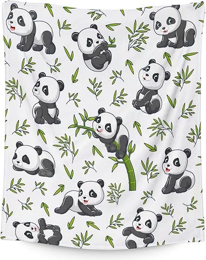 Mercuryelf Panda Throw Blanket - Soft, Fuzzy & Warm - 50x60 Inches Flannel Blankets for Living Room, Sofa - White Aesthetic Throws Gift for Teens