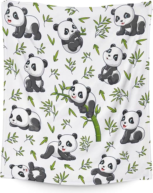 Mercuryelf Panda Throw Blanket - Soft, Fuzzy & Warm - 50x60 Inches Flannel Blankets for Living Room, Sofa - White Aesthetic Throws Gift for Teens