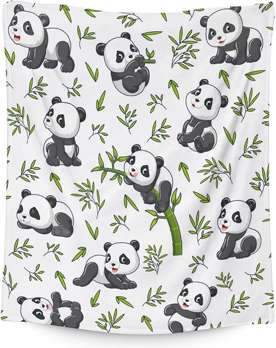 Mercuryelf Panda Throw Blanket - Soft, Fuzzy & Warm - 50x60 Inches Flannel Blankets for Living Room, Sofa - White Aesthetic Throws Gift for Teens