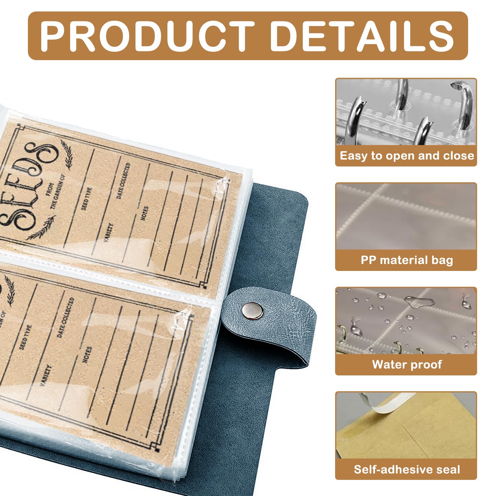 Lot de 100 enveloppes de semences - Organisateurs de rangement auto-étanches pour le jardin, idéales pour tout jardinier (bleu)