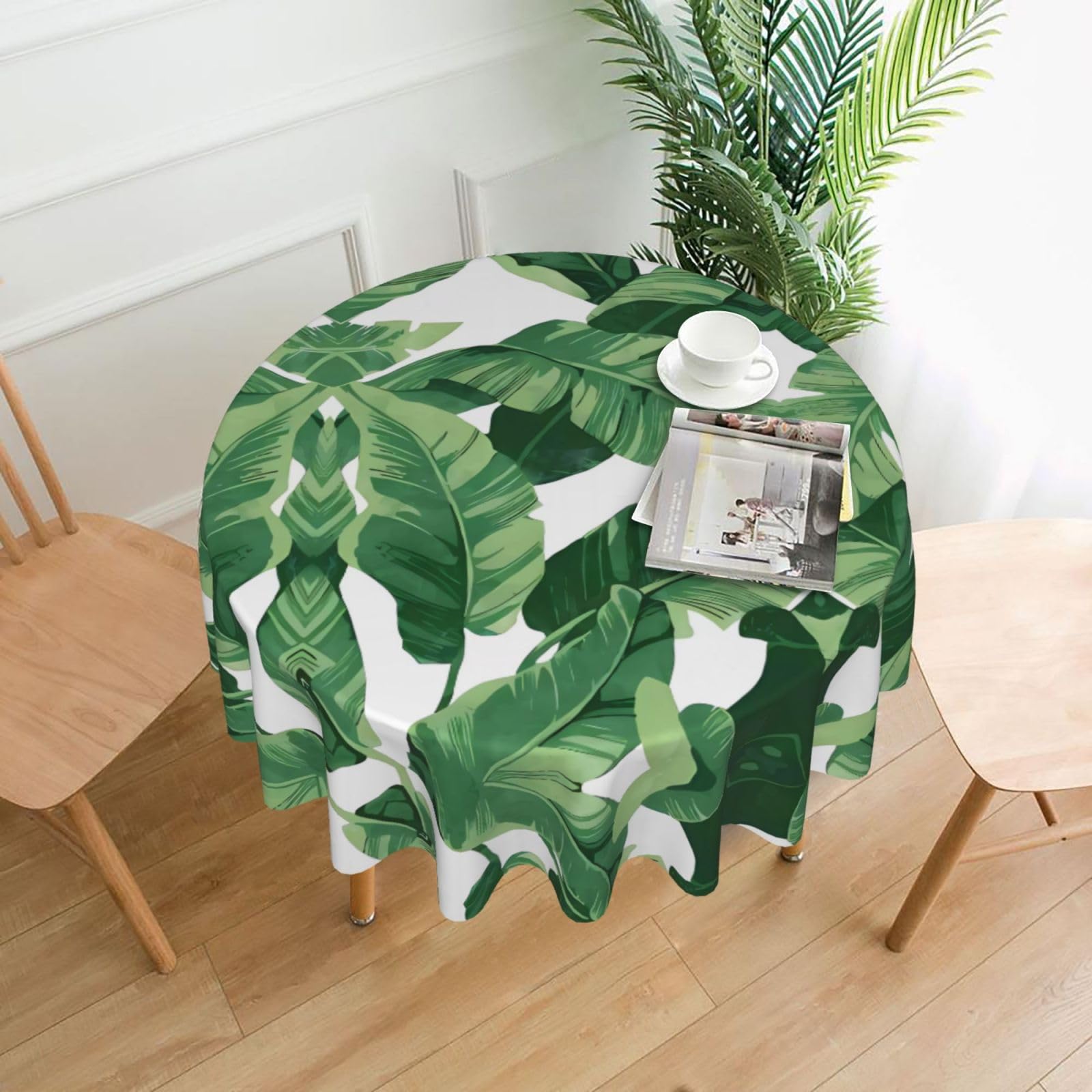 HJFCZH Cute green palm leaves Prints Round Decorative Tablecloth 60in - High-Grade Polyester Throw for Dinners, Weddings & Everyday Use