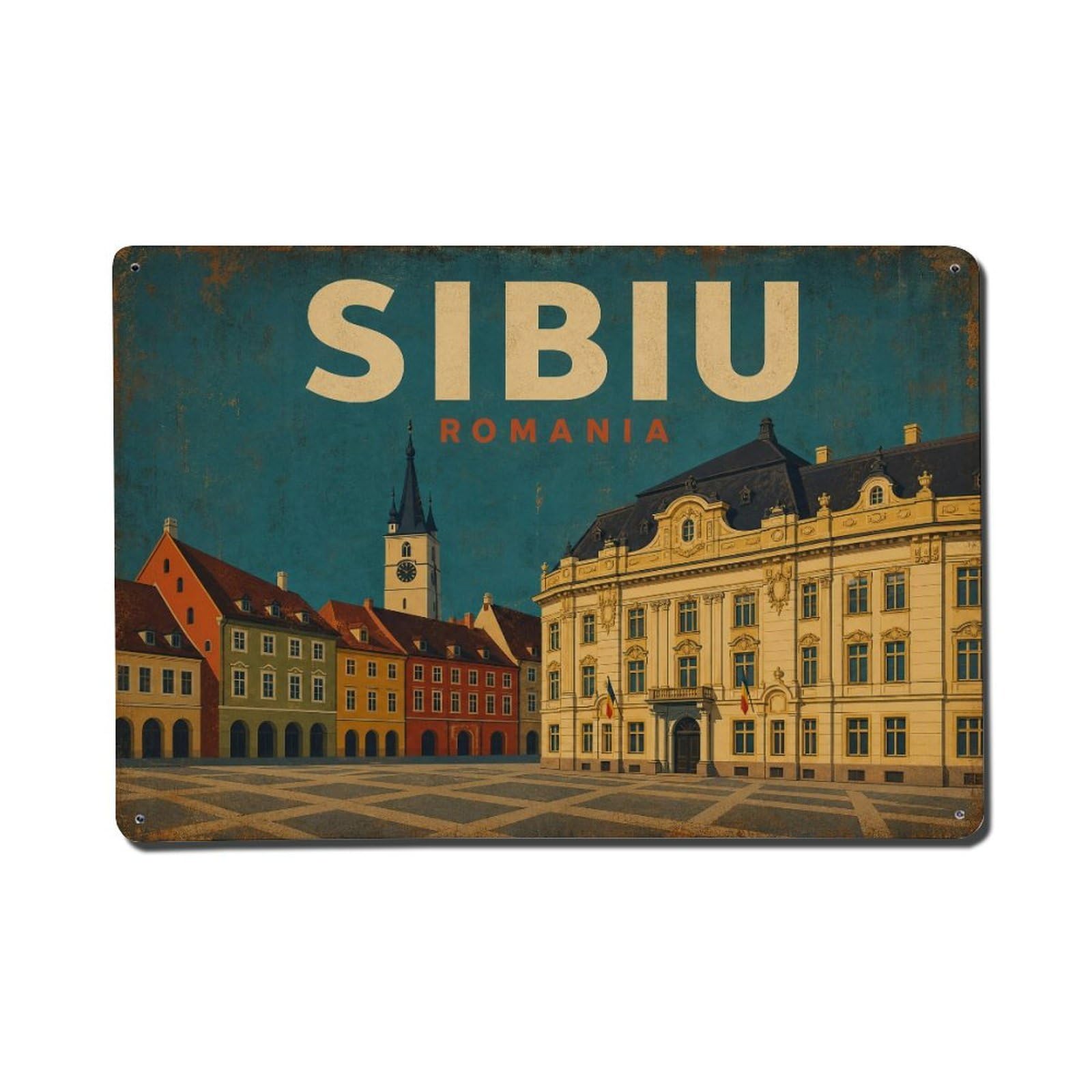 Metal Tin Sign Retro Travel Romania Sibiu