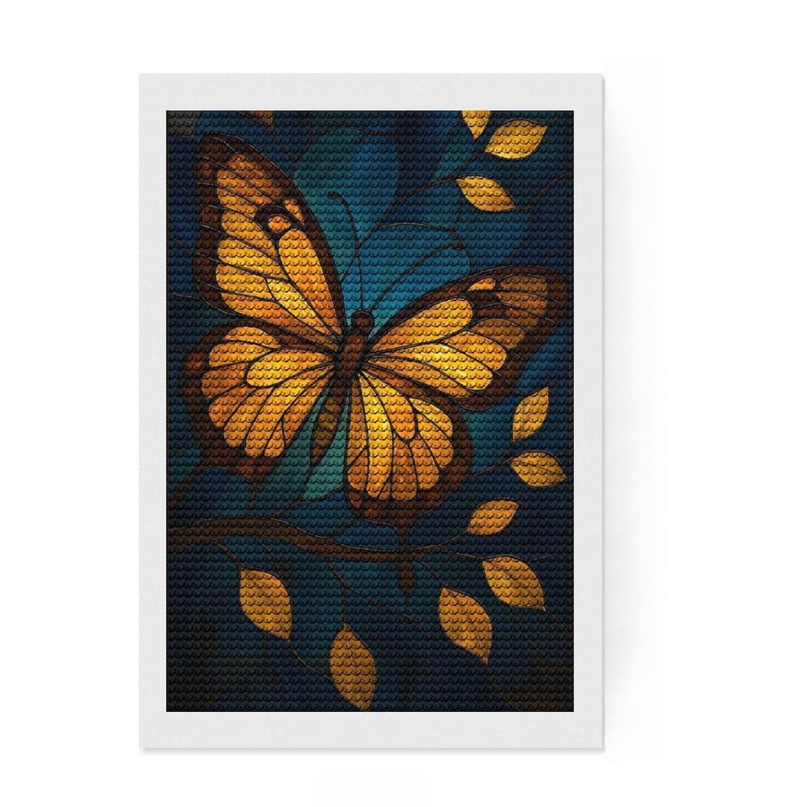 Junmoney Stained Glass Butterfly Diamond Painting Set 8"x12", Aesthetic Room Decor, Vintage Style Decor, Creative Hobby, Decorative Artwork