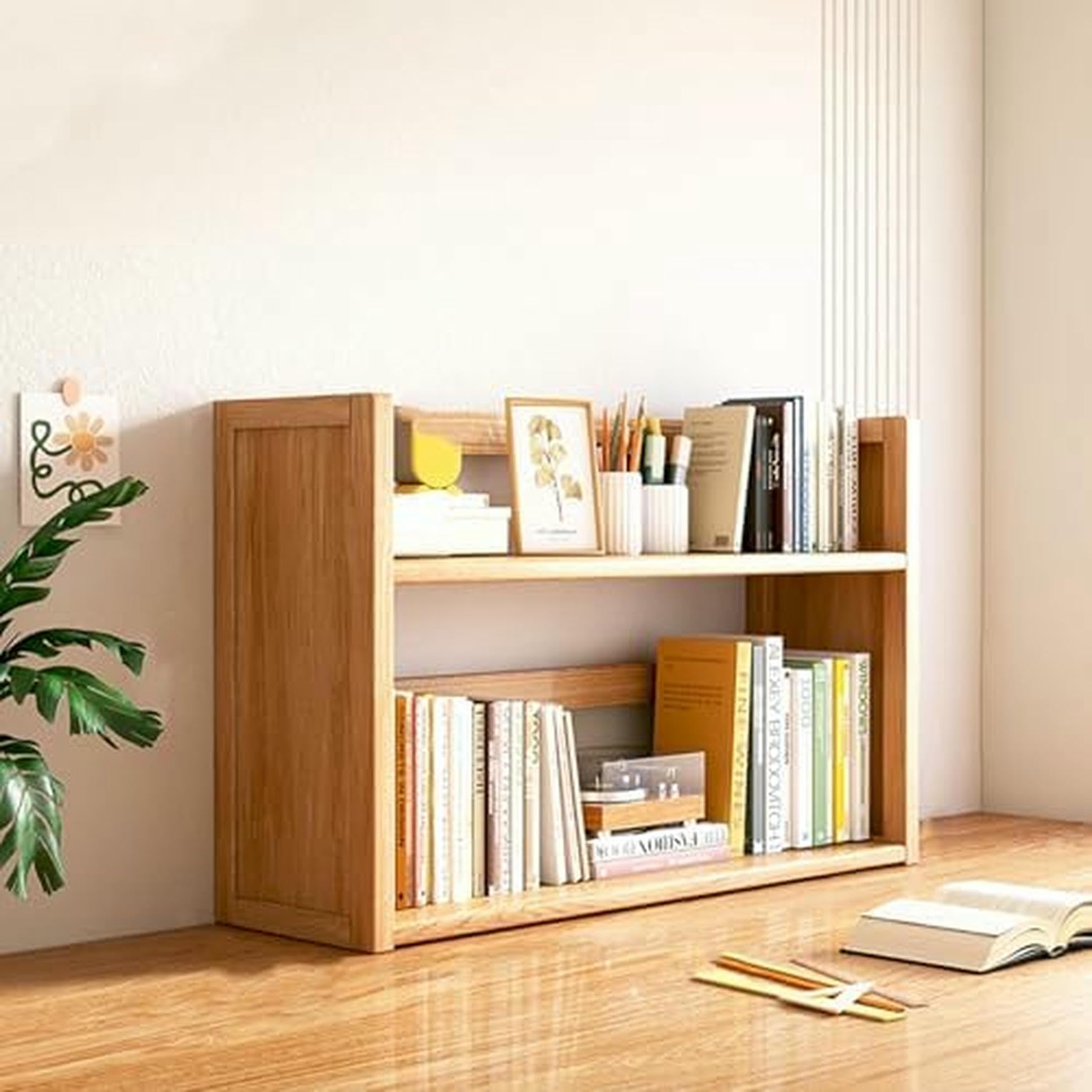 CWCQGH Walnut Desk Hutch Top Only - Desktop Bookshelf & Wooden Storage Rack for Home Office & College Dorm - Space-Saving Organizer with Drawer for Counters,Wood Two-layer-70cm