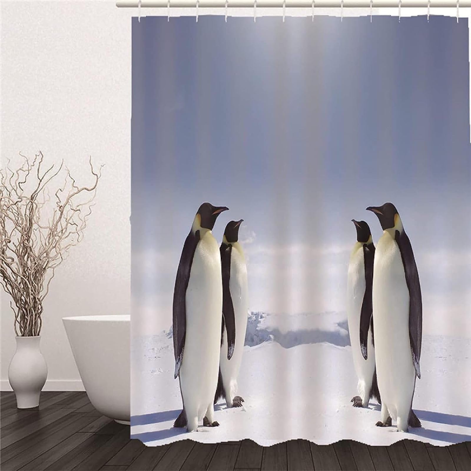 Tenda Doccia AALAYA 240x200 Cm Con Pinguini | Tessuto Poliestere Impermeabile Antimuffa | +12 Ganci