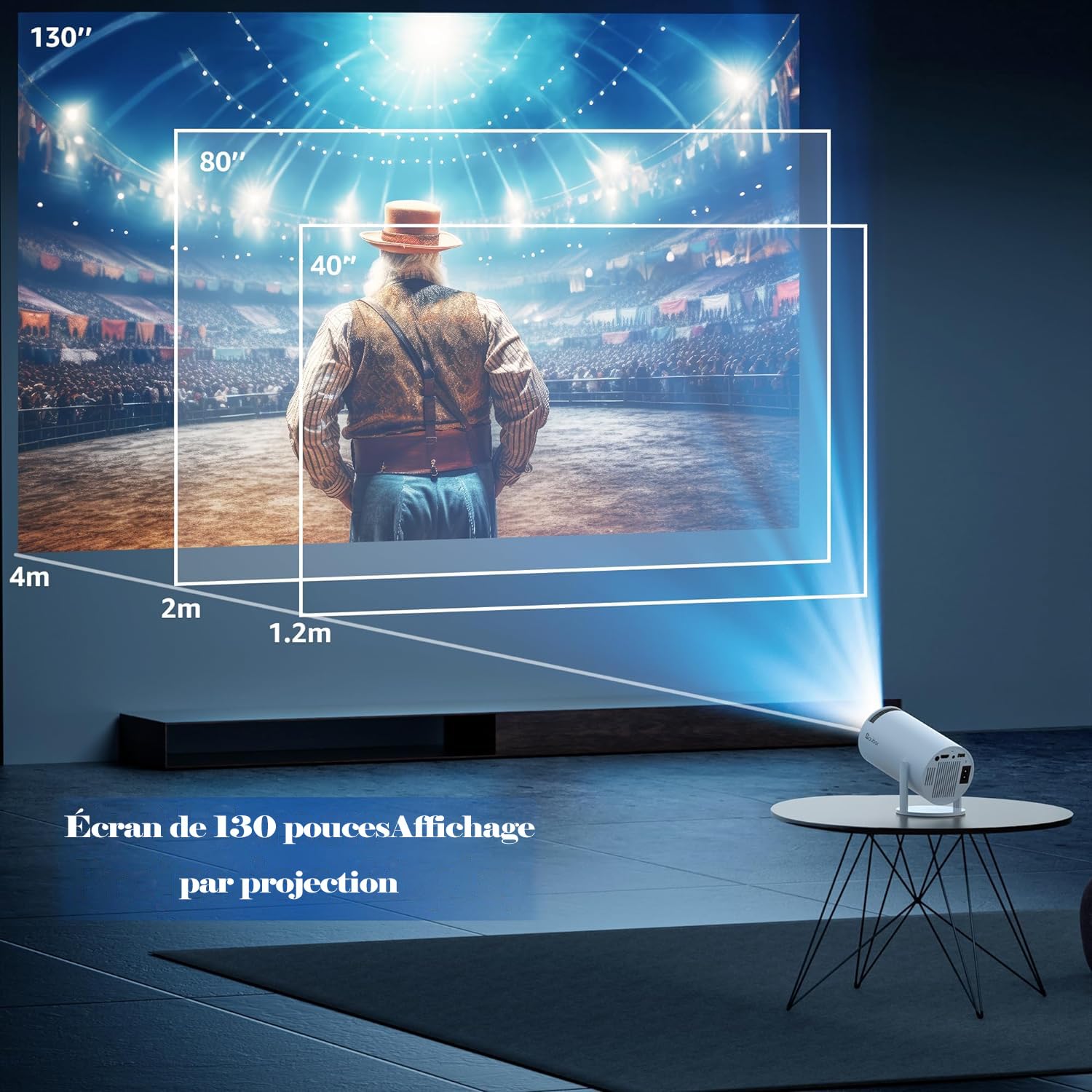 Vidéoprojecteur 4K Mini Projecteur 1080 Projecteur Portable avec Rotation à 180° Rotation 100 » Projecteur de cinéma Correction Automatique de la Distorsion trapézoïdale