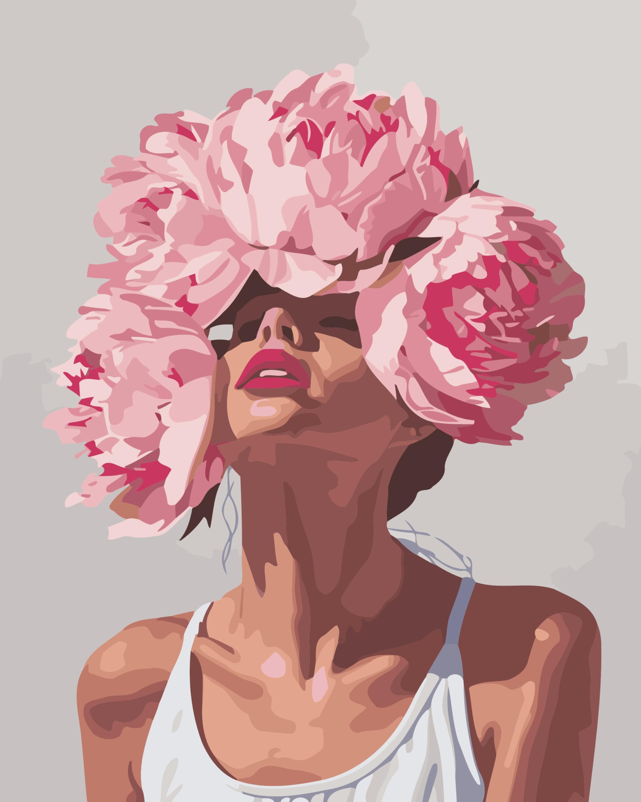 CaptainCrafts Paint by Numbers Painting by Number Kits for Adult DIY Oil Painting 16x20 Inch House Art Deco Crafts (with Frame, Pink Peony Flowers Head Woman)