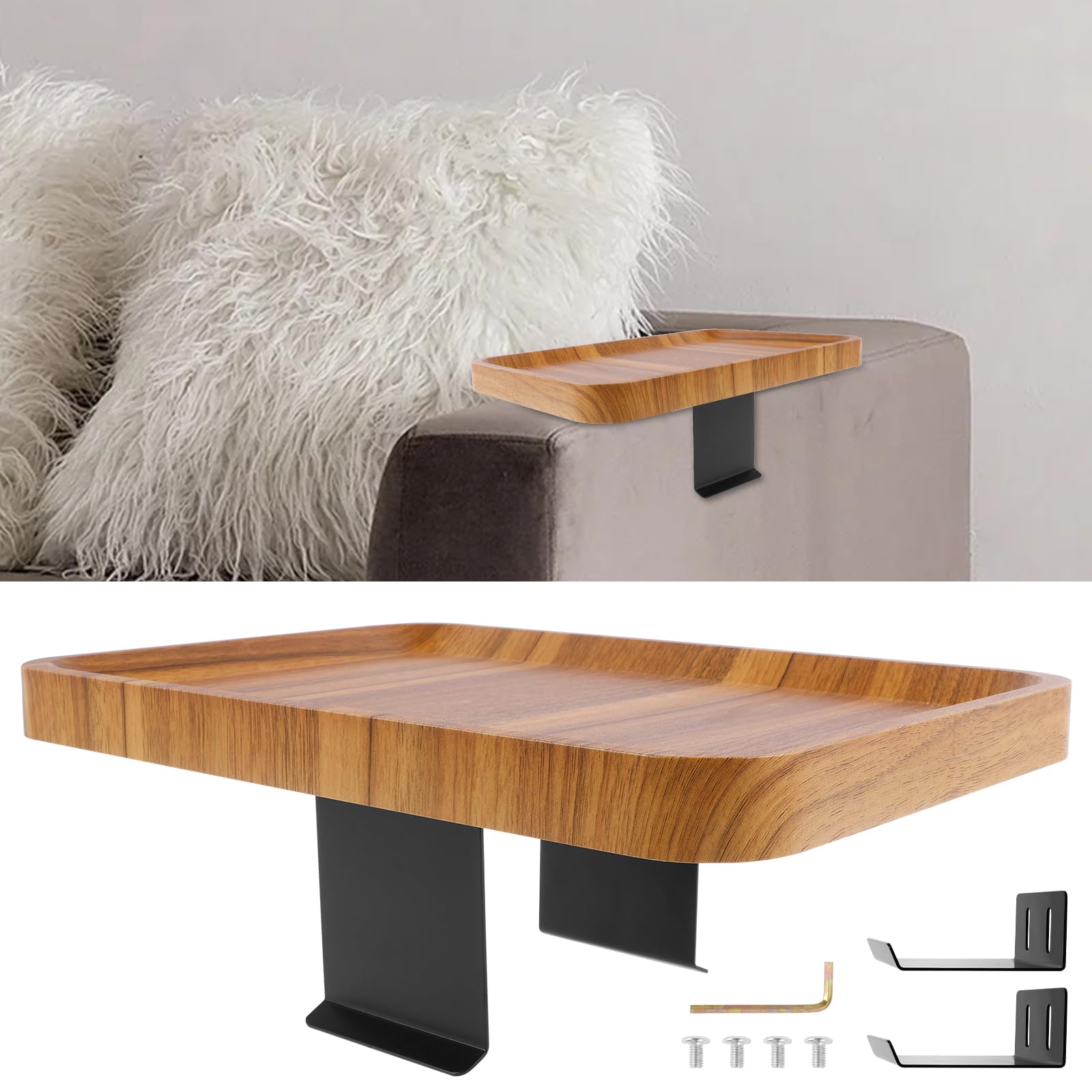 Mesa ajustable para reposabrazos de sofá, 5,5-15 cm de ancho, mesa auxiliar multifuncional de madera, organizador de reposabrazos para bebidas y aperitivos, esencial para la sala de estar