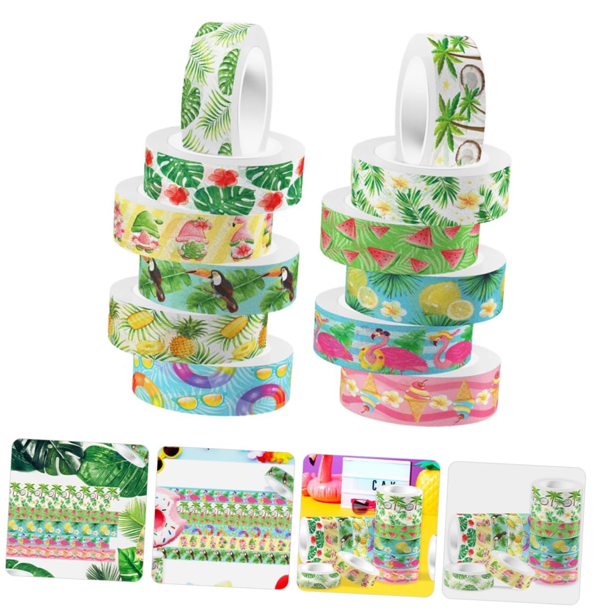 Operitacx 60rollos Cinta Washi Adhesiva Decorativa Para Scrapbooking y Manualidades Cinta De Decoración Para Diarios y Proyectos Diseño De Flamencos Verde