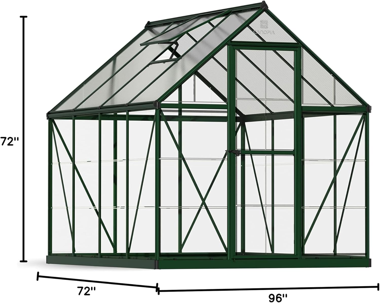 Diagram showing the dimensions of the Palram - Canopia Hybrid 6x8 Greenhouse