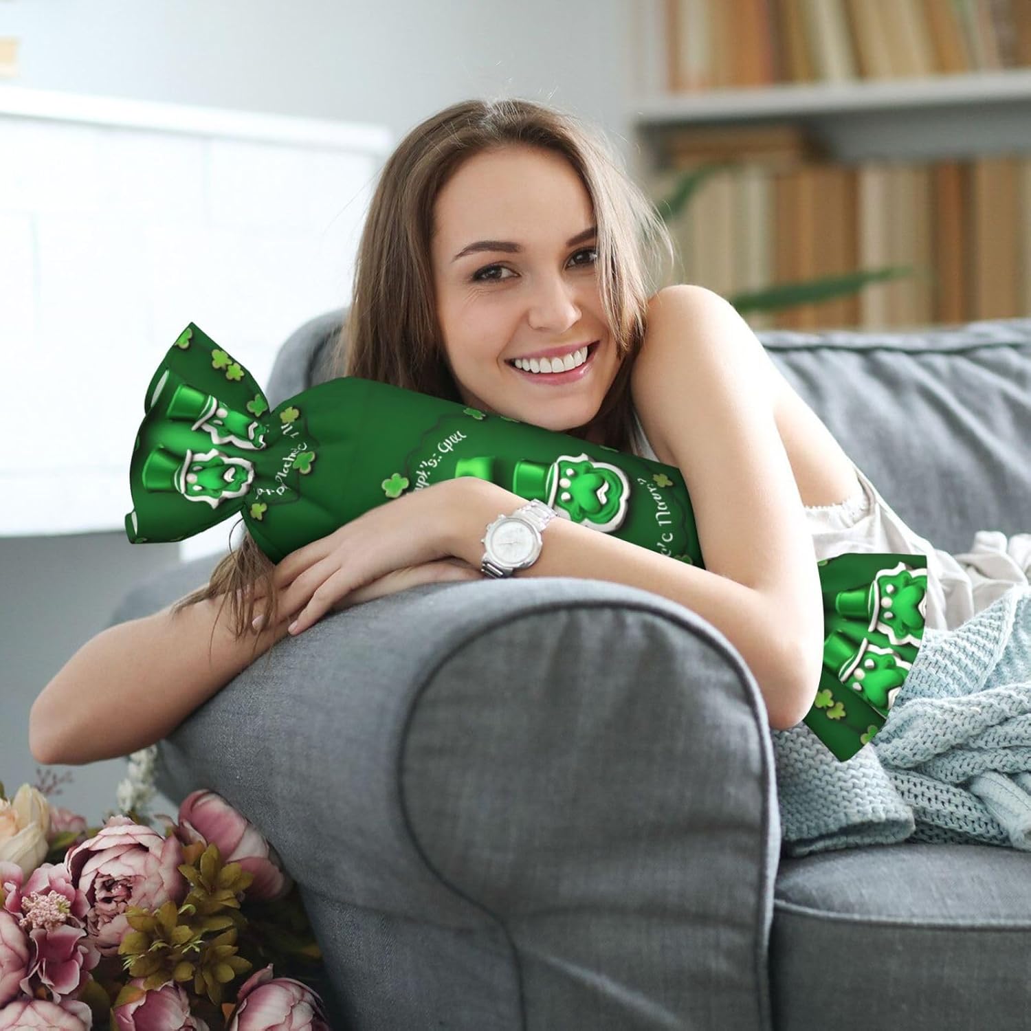 Happy St. Patrick's Day Print Candy Cylindrical Comfortable Pillow Throw Pillows Home Decor Easy Maintenance