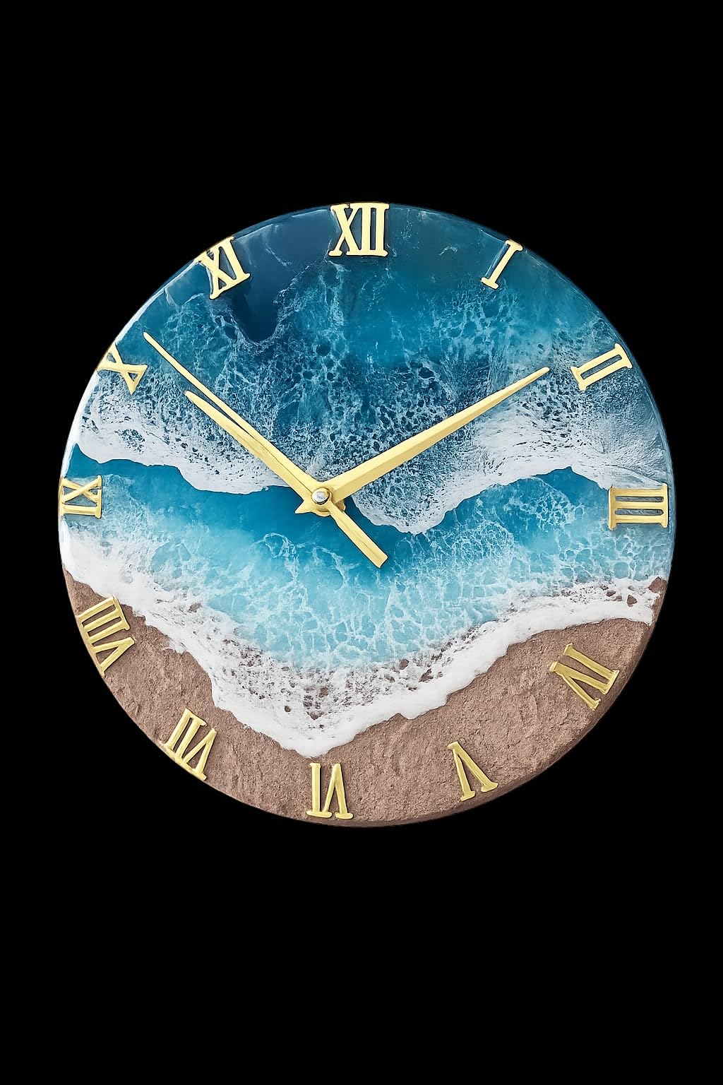 Resin Clock | Gold Roman Numerals, Ocean Wave Art, Home & Office Decor, Round Shape, Gold Hands-image-29