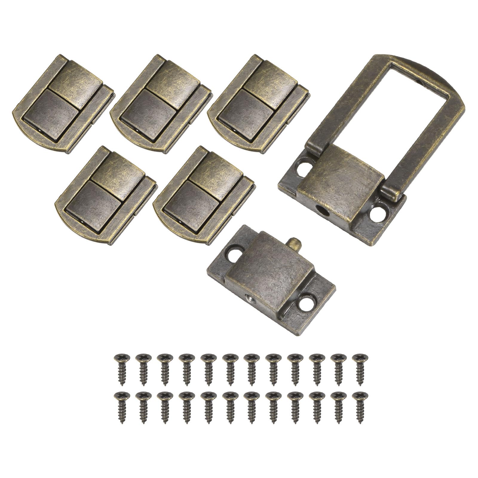 M METERXITY 6 Pack Toggle Catch Lock, 1.18 x 1 in Metal Hasp Latches Decorative Clasp with Screws for Jewelry Case/Wooden Boxes/Suitcase, Retro Style Clasp [Bronze]