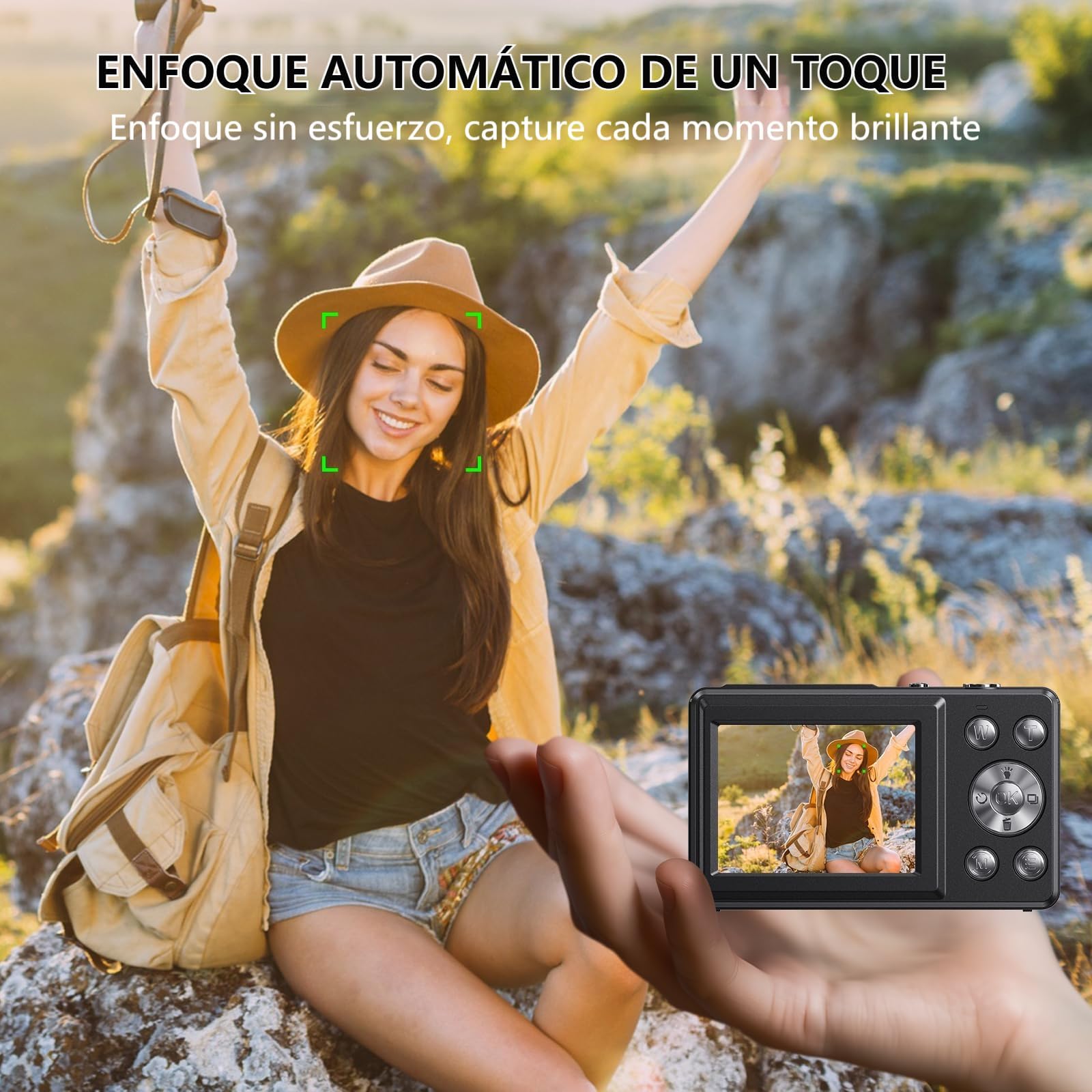 Cámara Digital 4K【2 Pantalla】 - 32 GB, 48 MP, Ultra HD Autoenfoque Cámara Digital Compacta, Pantalla LCD Trasera de 2,4" y Frontal de 1,3", Zoom 18X, para Vlogs, Principiantes, Viajeros
