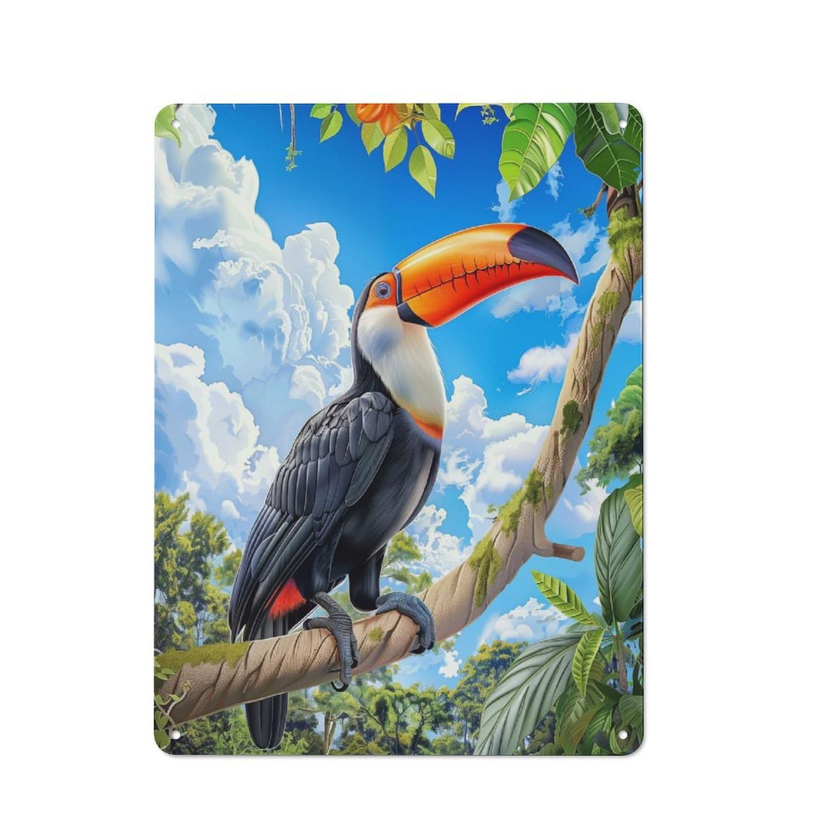 Tin Sign 40x30cm with Toucan in Tropical Rainforest for Workshop Wall, Rustic Decor, Suited to Workshop Decor Fans