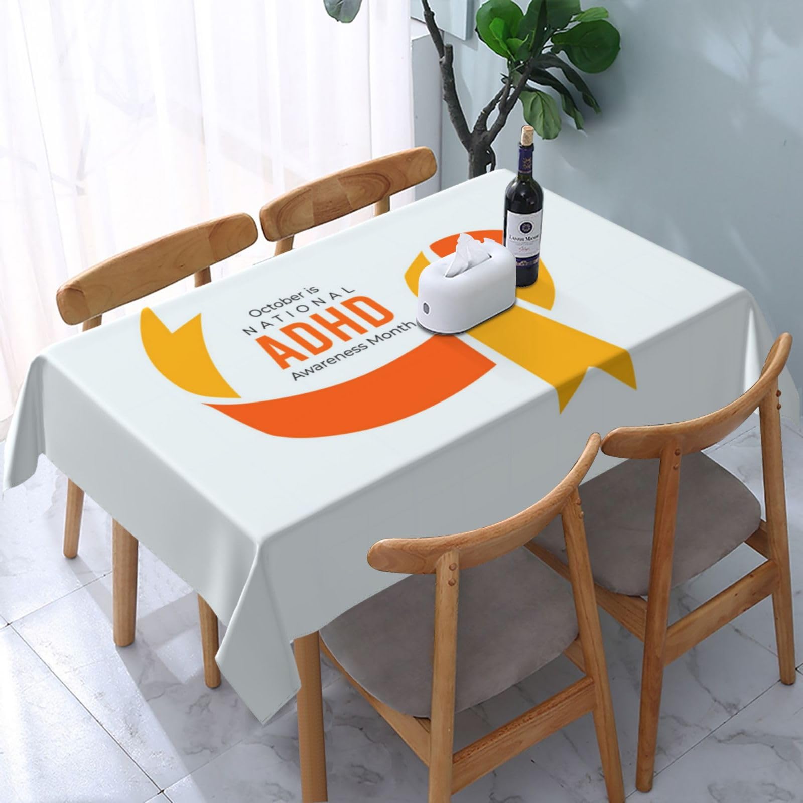 JunHeArt Adhd Awareness Month Tablecloth Rectangle Table Cover Washable Table Cloths Decor For Kitchen 54" X 72"