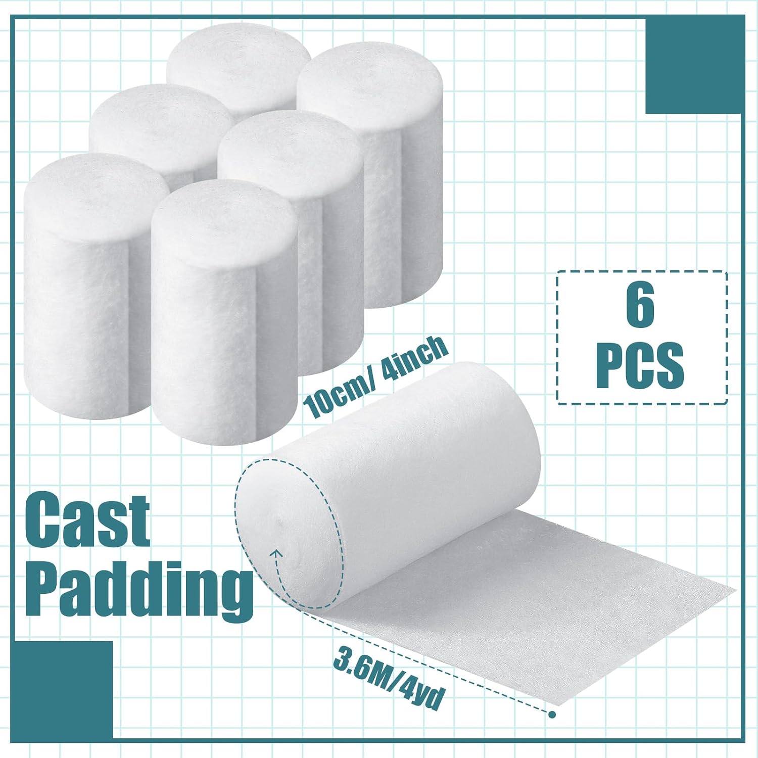 Nuanchu 6 Rolls Soft Cast Padding for Plaster Cloth Bandage,4 Inch X 12 Ft | Cotton Undercast Layer for Body Casts and Masks, Individually Wrapped, Pairs with Gauze Wrap in Art and Halloween Crafts