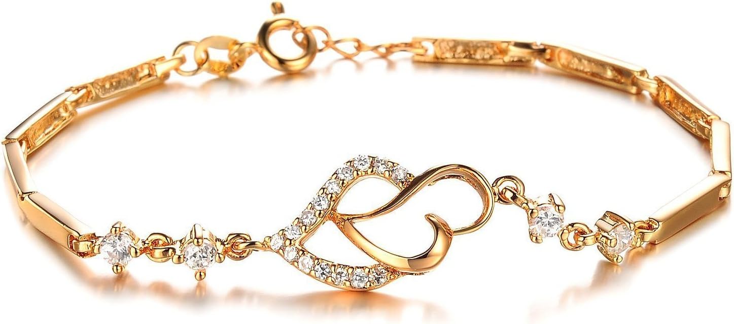 SMCTCRED Girls 18k Gold Plated Elegant Women's Link Bracelet Double Heart Gold Bracelet Wedding Gifts for Women Lady Girls