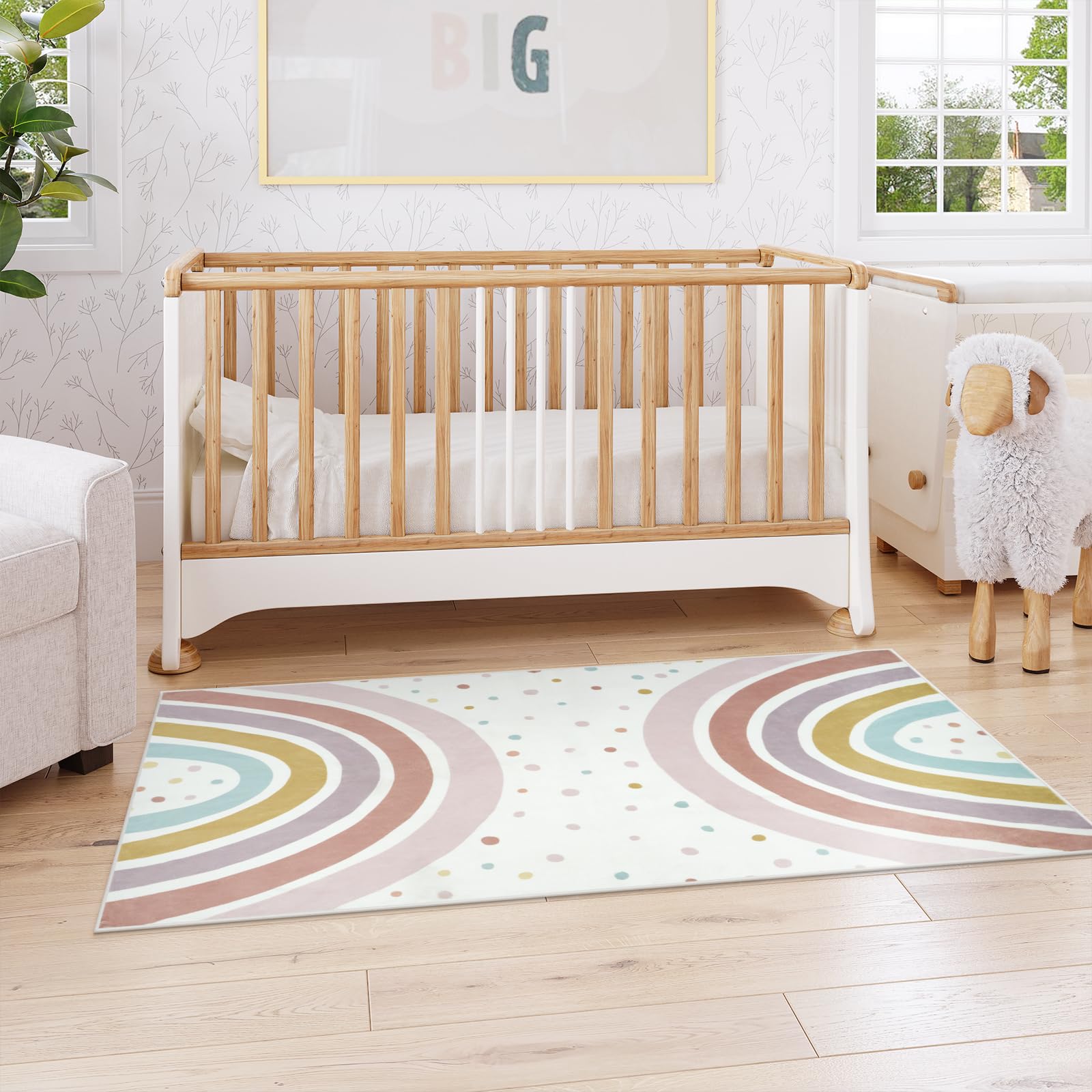 STARUIA Waschbarer Regenbogen-Teppich für Mädchenzimmer, Boho-Klassenzimmerteppich, klein, 7,6 x 12,7 cm, weicher Kinderteppich, rutschfest, für Spielzimmer, Zelt, Baby-Wohnheim