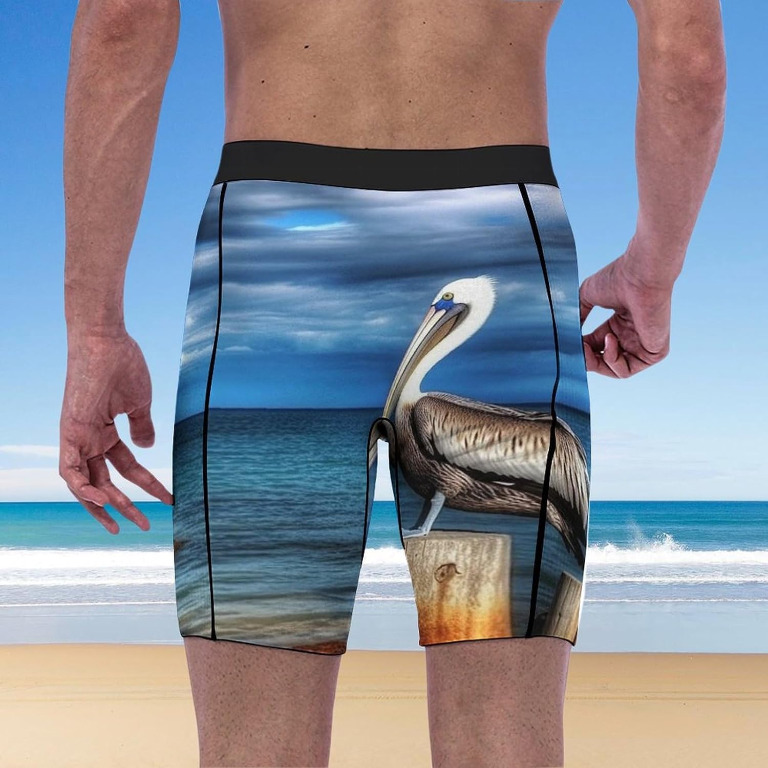 Pelican Bird Blue Sea Sky Compression Shorts Men Spandex Sport Shorts Workout Performance Baselayer Underwear
