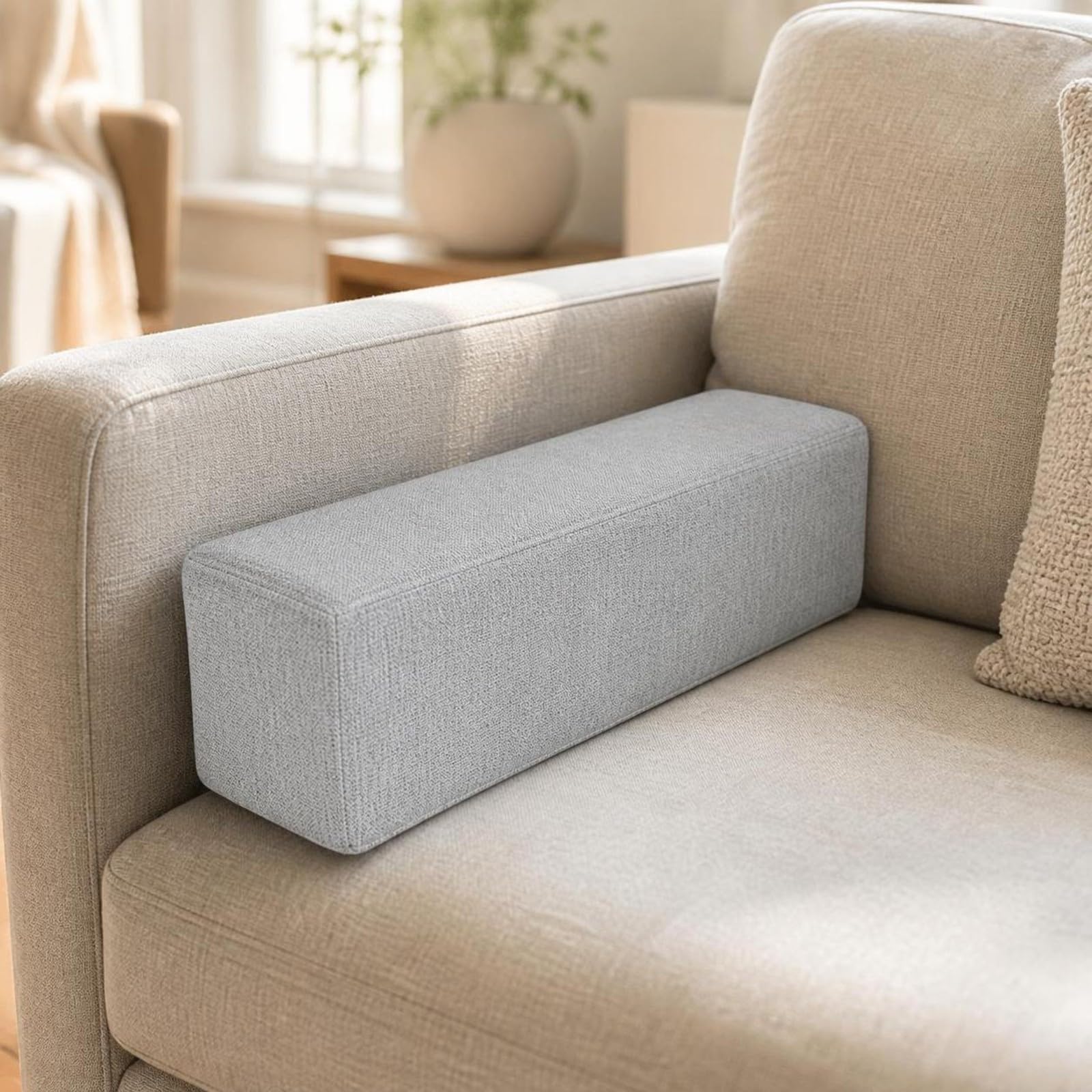 Cuscino per Bracciolo Traspirante | Forma Rettangolare Compatta, Delicato sulla Pelle, Cuscino Riempispazio per Divano, Lettura, Grigio Scuro, 60x15x15cm