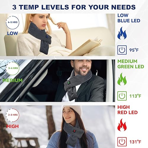 Miniatura 5 de Envoltura térmica para el cuello con cargador de batería de 5000 mAh, almohadilla térmica inalámbrica con 3 ajustes de calor ajustables, calentador