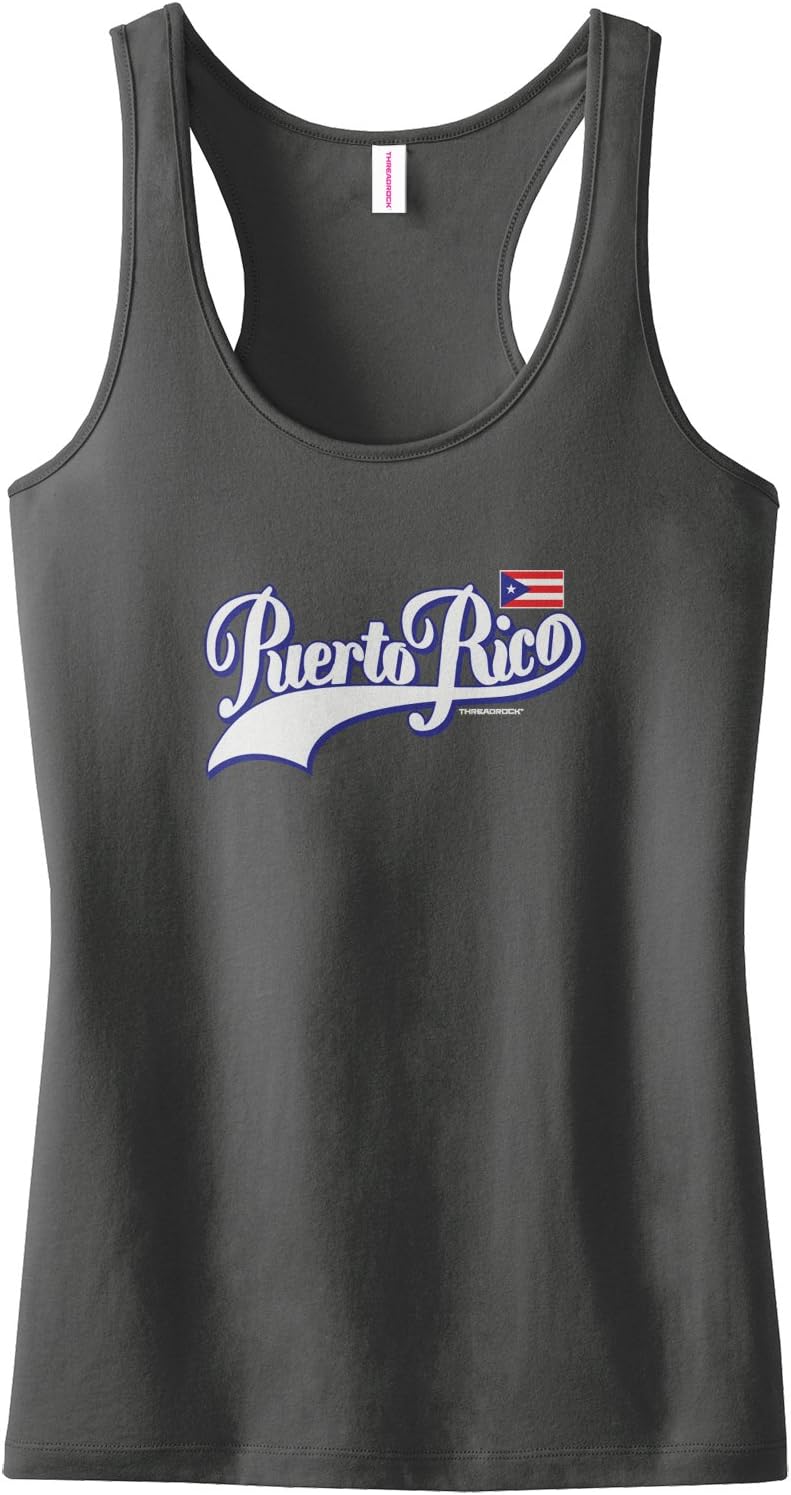Threadrock Women's Puerto Rico Athletic Script Racerback Tank Top