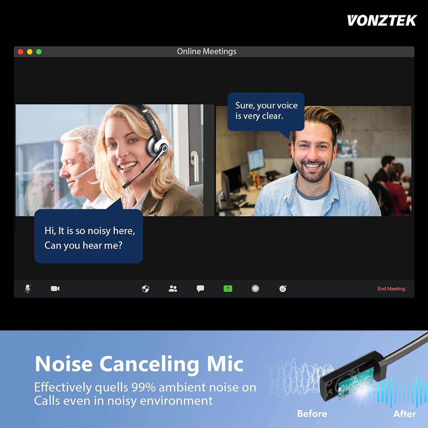 Bluetooth Headset with Microphone, Wireless Headphones with Noise Cancelling Mic, On Ear Headphones with USB Audio Dongle for PC, Handsfree 26 Hrs/Dual Connect/Mute Button, for Skype|Zoom|MS Teams