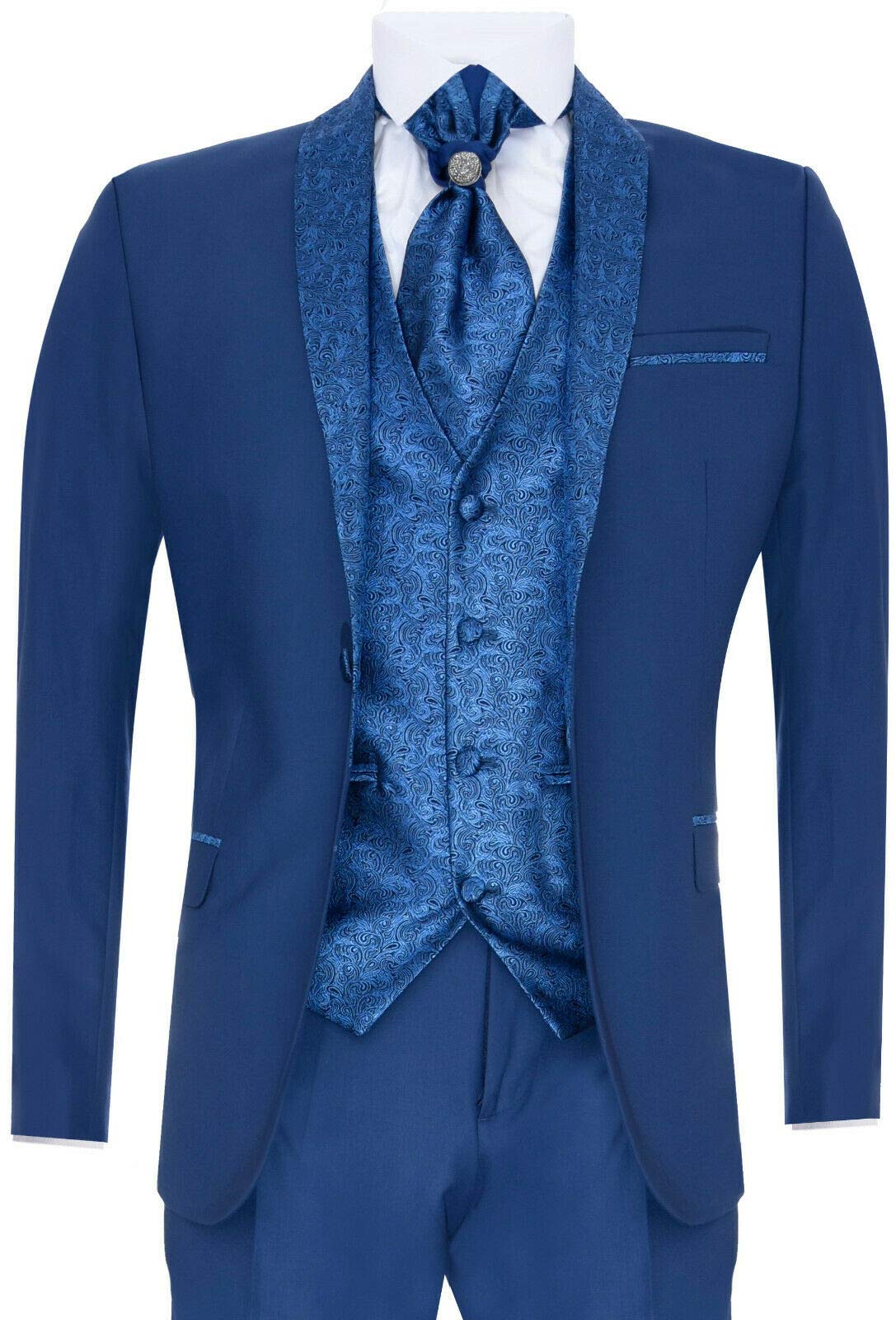 Tru Clothing Abito da Uomo 4 Pezzi Sposo Collo Sciallato Cravatta su Misura