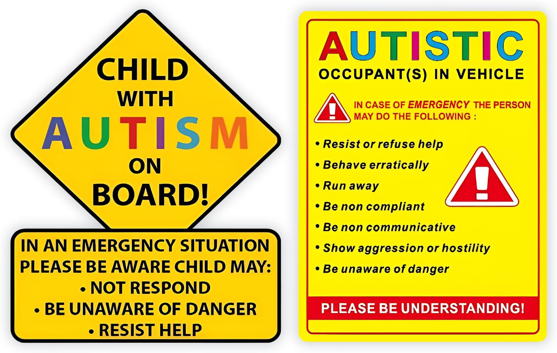 eDesign 2-Pack Child with Autism Alert Responders and Autistic Occupant in Vehicle Stickers Decals for Car Truck Van SUV Window Wall Cup Tumblers Laptop