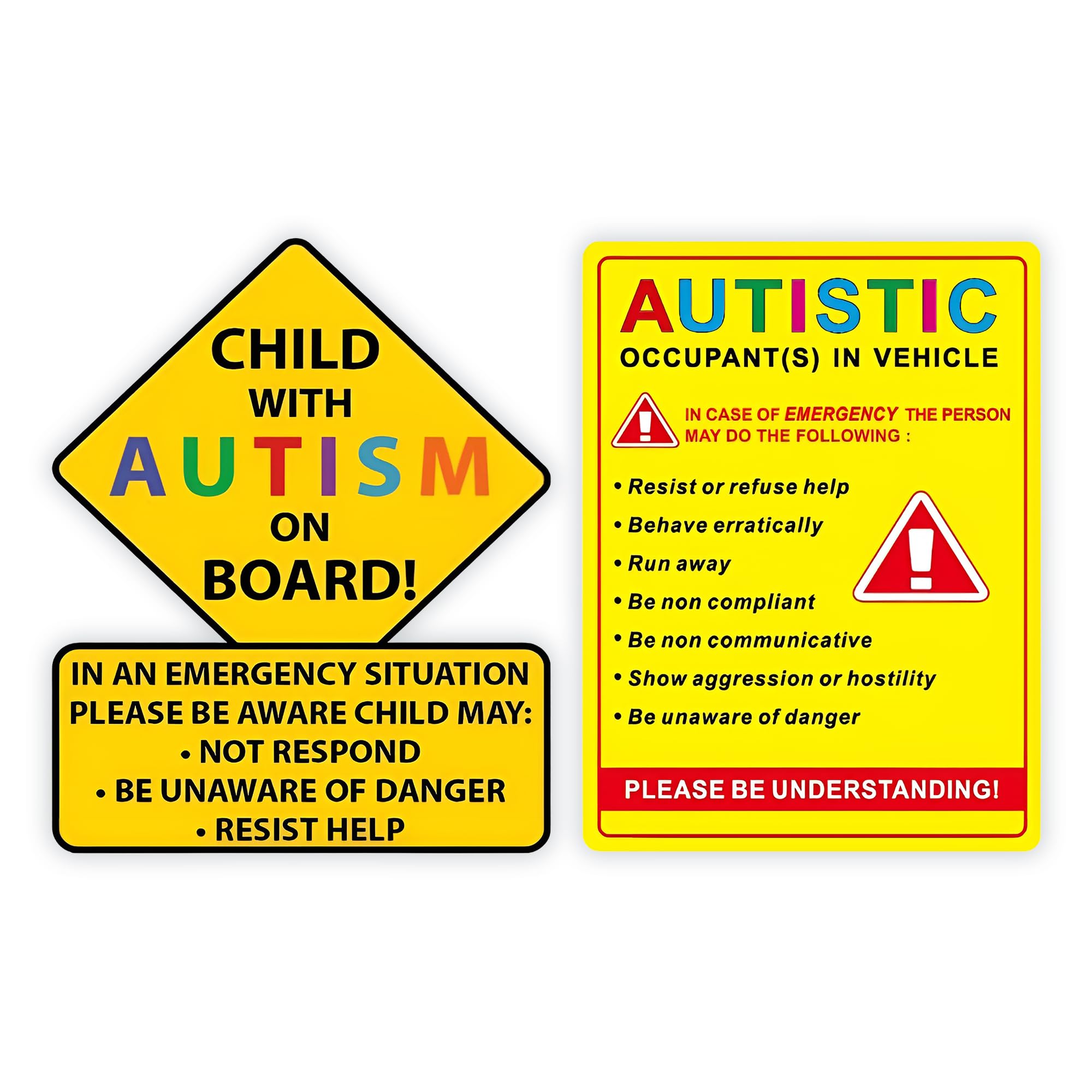 eDesign 2-Pack Child with Autism Alert Responders and Autistic Occupant in Vehicle Stickers Decals for Car Truck Van SUV Window Wall Cup Tumblers Laptop
