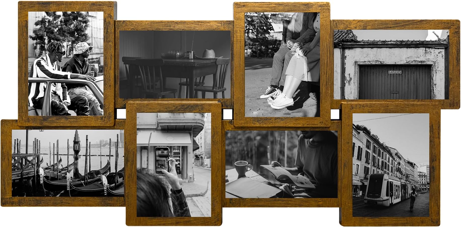 Jerry & Maggie picture frames 4x6 collage, 8 Opening picture frames 4x6 multiple photos Selfie Gallery Collage, Wall Hanging For 6x4 Photos (Golden)