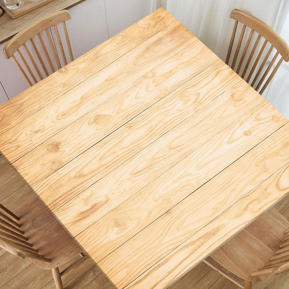 Square Fitted Tablecloth with Elastic Old Oak Wooden Background Table Covers for Kitchen Dinner Picnic Party, Fitted for 60"x60" Square Table, Style 31