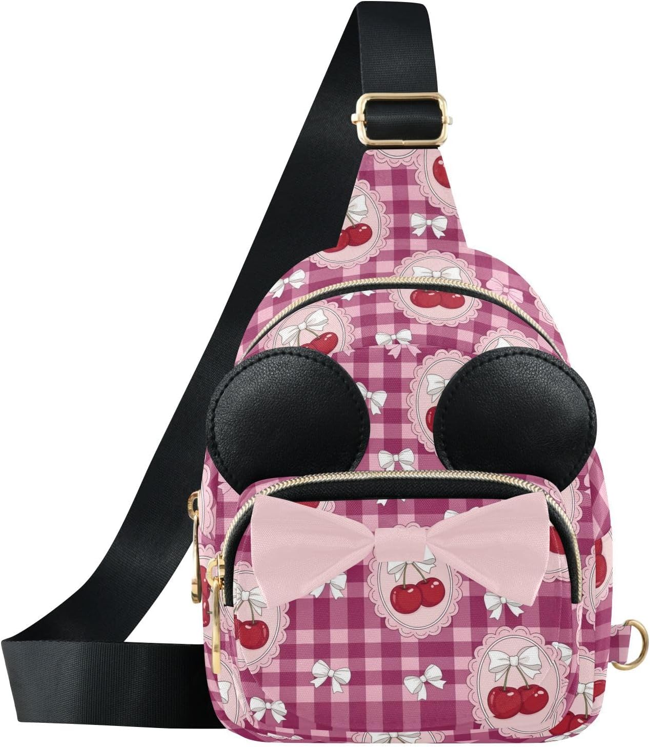 Sinestour Cherries Kids Crossbody Bags for Girls, 3.1x7.5x5.7In | Crossbody Fanny Pack, Toddler Purse, Cute Sling Belt Bag with Ears, 2L Small Shoulder Chest Bag for Travel
