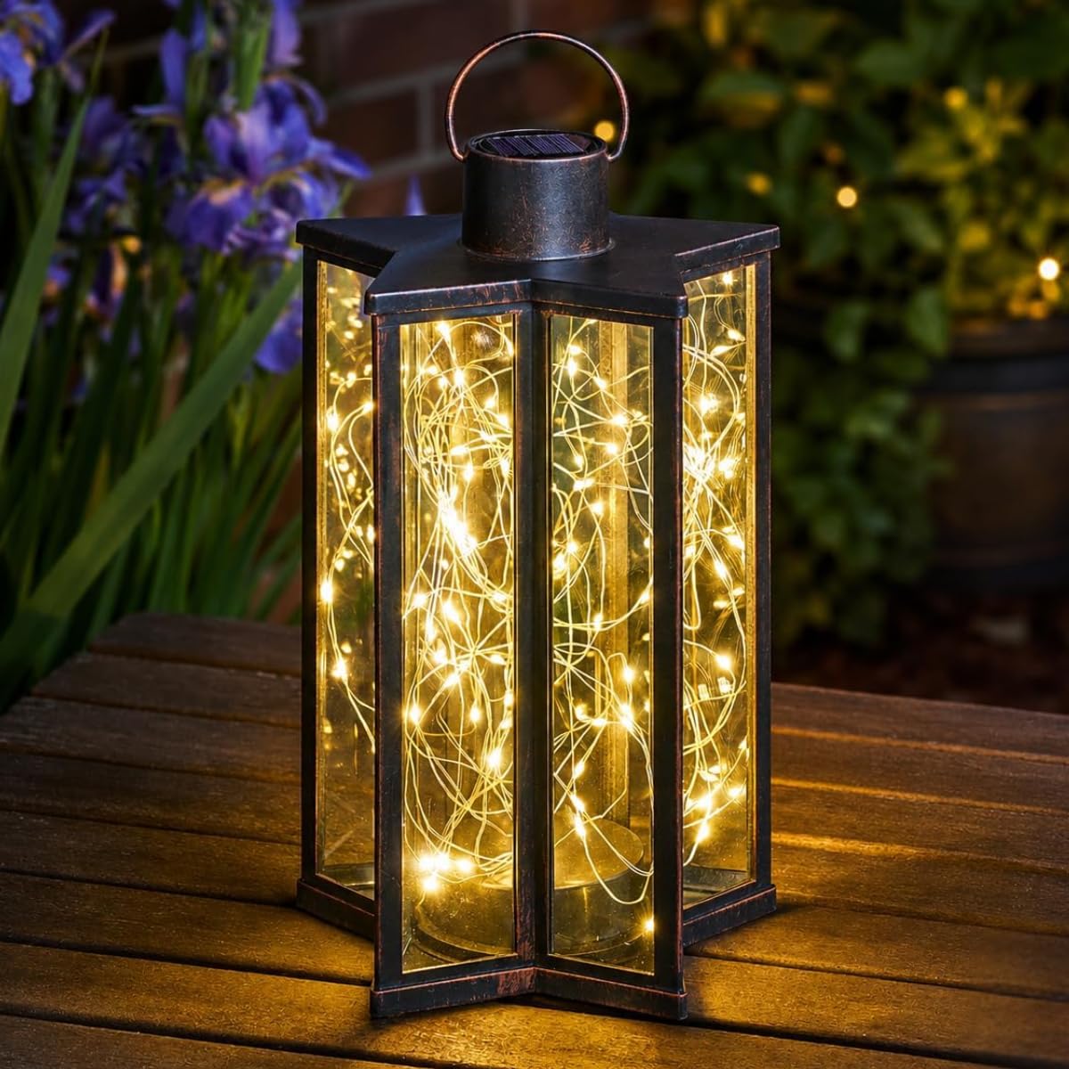 Festive Lights - 28cm Solar Bronze Firefly Star Lantern with 60 Warm White LEDs - Decorative Outdoor Hanging or Freestanding Light, IP44 Weather-Resistant - Stylish Garden Feature for Home & Events — image 1