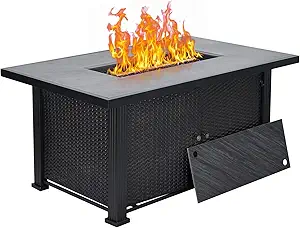 Outdoor Propane Fire Pit 52inch, PioneerWorks Propane Fire Pit Table 50000BTU Gas Fire Pit Table with Cover & Rain Cover, Rectangle Gas Firepit Table for Patio Deck Garden Backyard