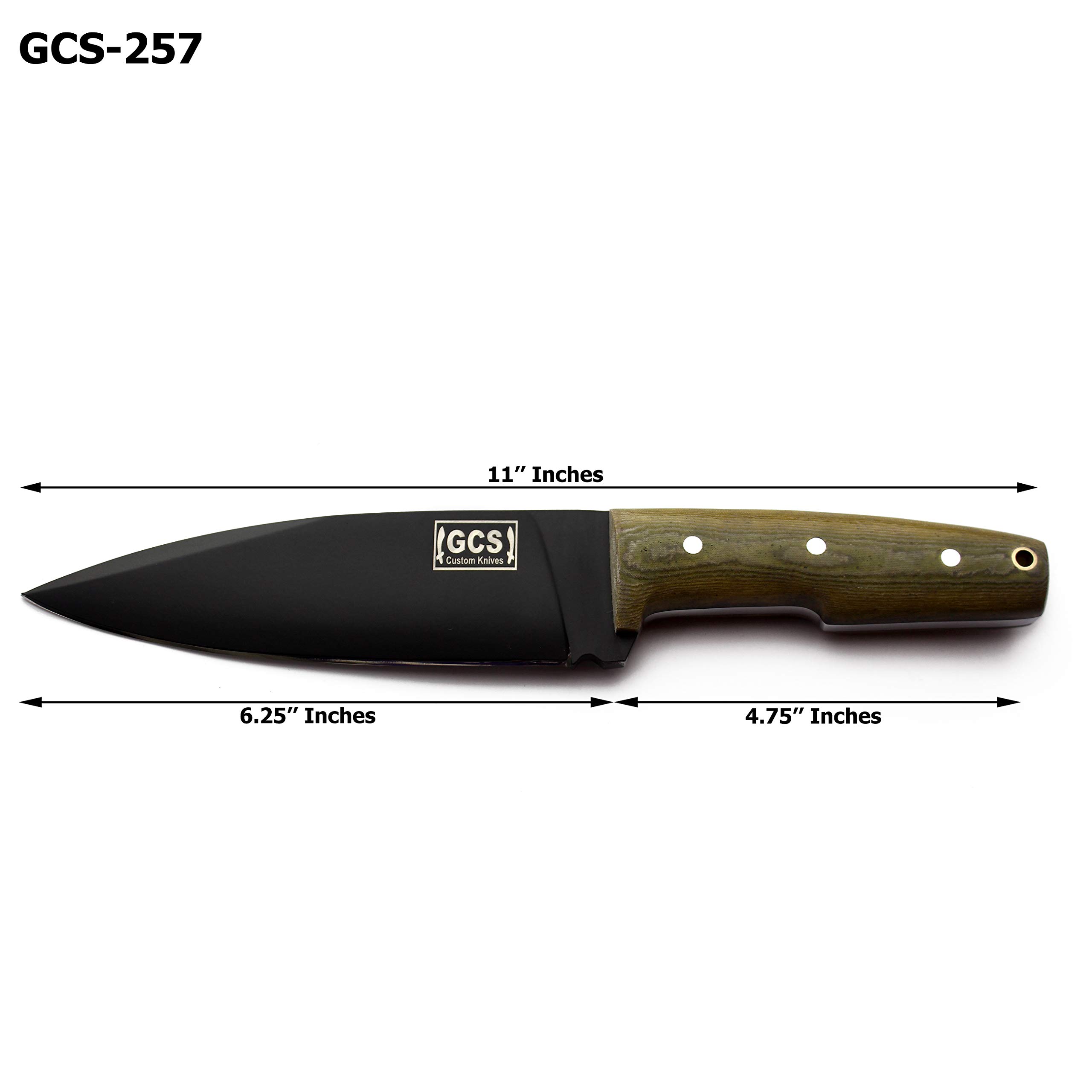 GCS Handmade D2 Tool Steel BLACK Powder Coated Green Micarta Handle