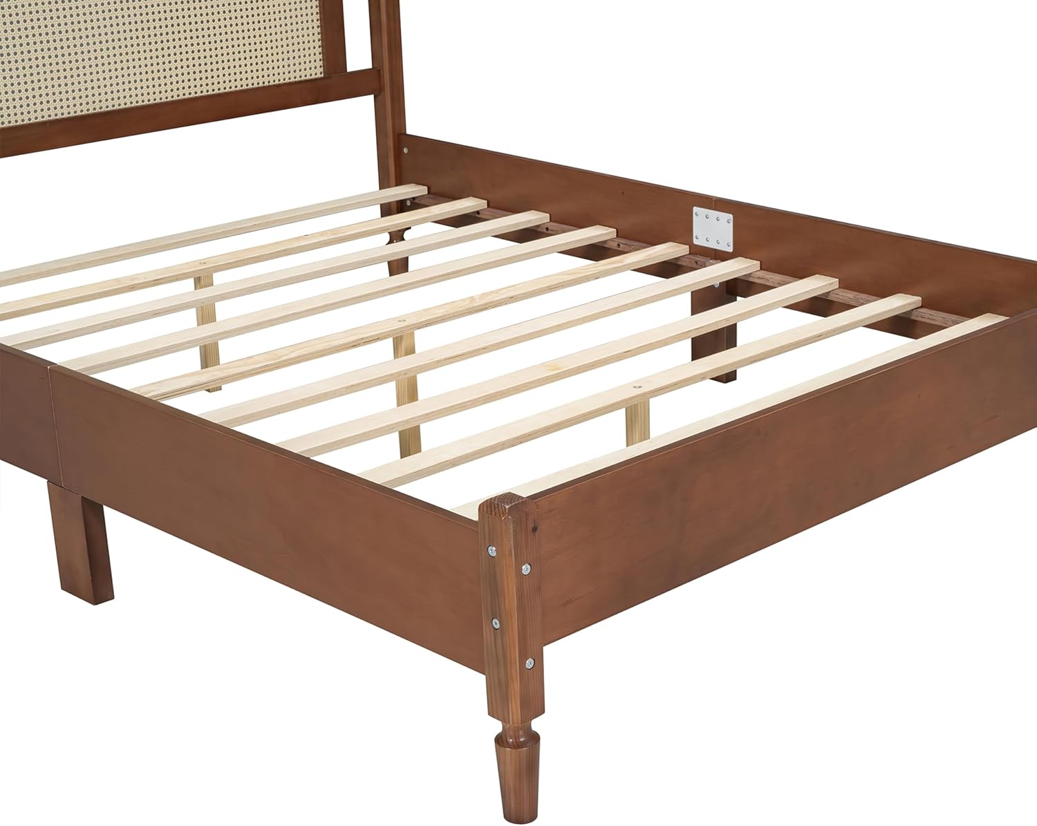 Merax Queen Bed Frame with Rattan Headboard, Vintage Farmhouse Wooden Platform Beds for Bedroom and Guest Room, No Box Spring Needed, Walnut