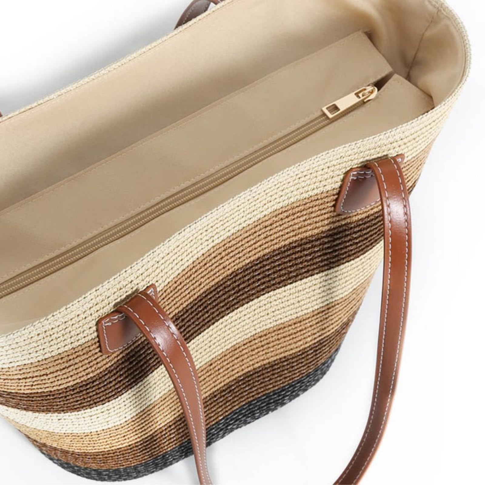 Torba Crossbody Moda Słomka Duża Pojemność Tkane Ramię Kwadratowy Zamek Błyskawiczny Kapelusz Wakacje Torby Z Górnym Uchwytem