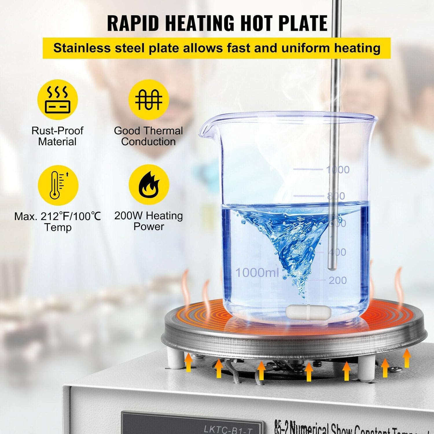 Agitador magnético con placa caliente, mezclador de laboratorio de control preciso de temperatura de 300 W, 2400 rpm, agitador LED de 1000 ml para mezcla de laboratorio