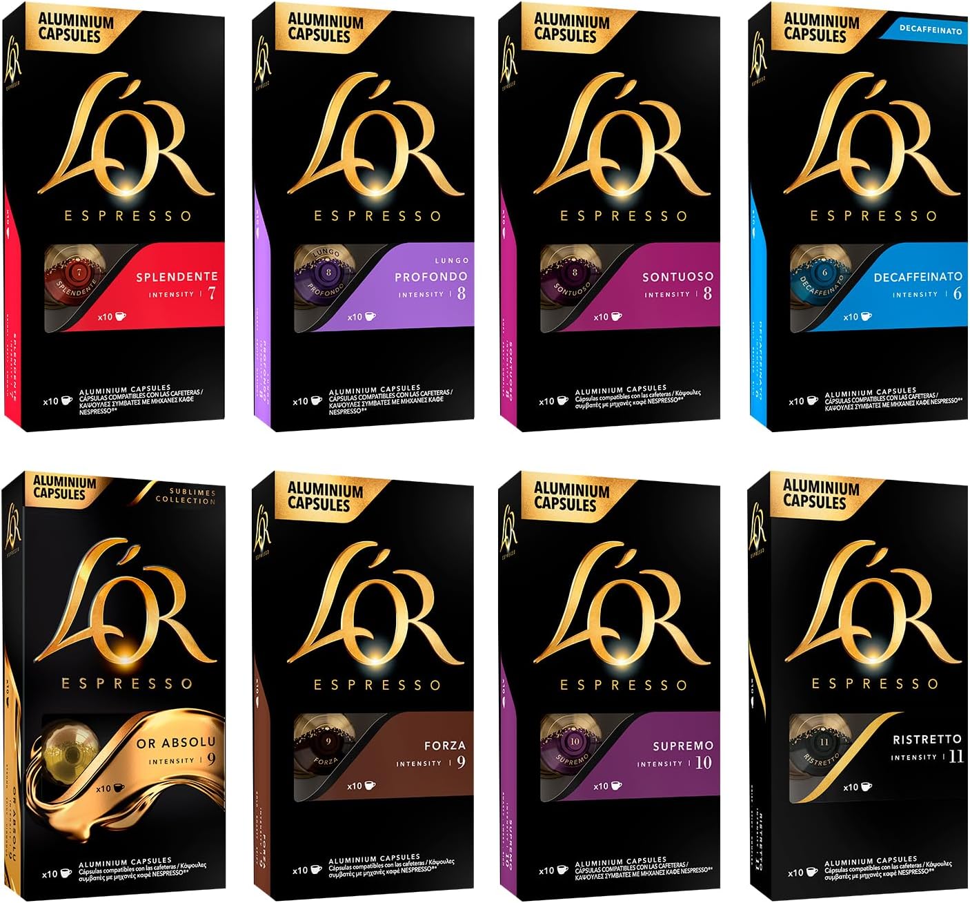 Favourites Assortment - Nespresso Compatible Coffee Pods (Pack of 8, Total 80 Drinks)