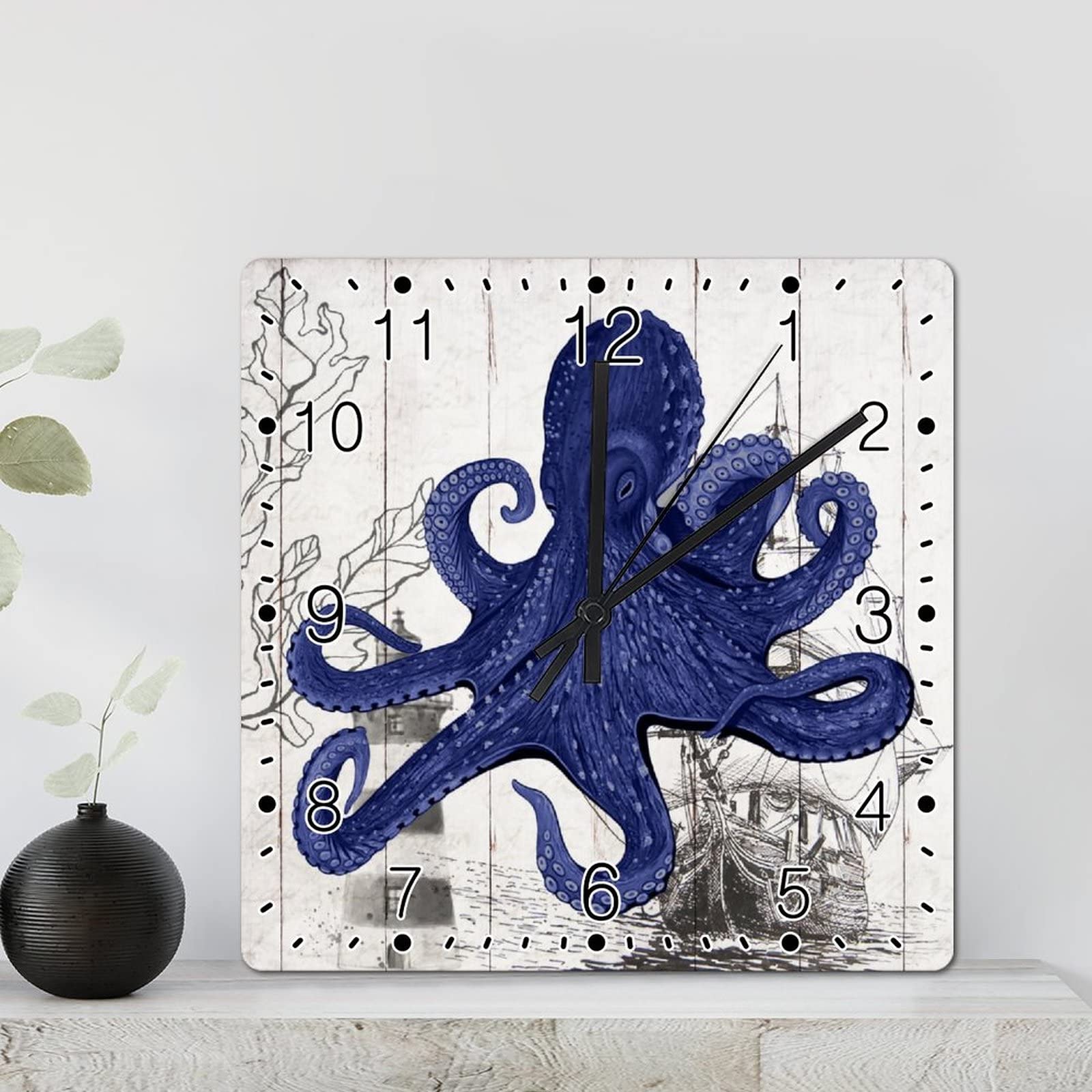 Horloge murale pieuvre en bois pour salon et chambre de plage