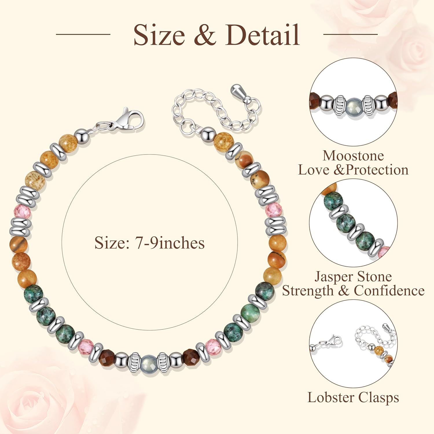 JoycuFF Moonstone Jasper Stainless Steel Beads Bracelets,Christmas Birthday Gifts for Best Friend Sister Daughter Bestie Women Her - Image 4