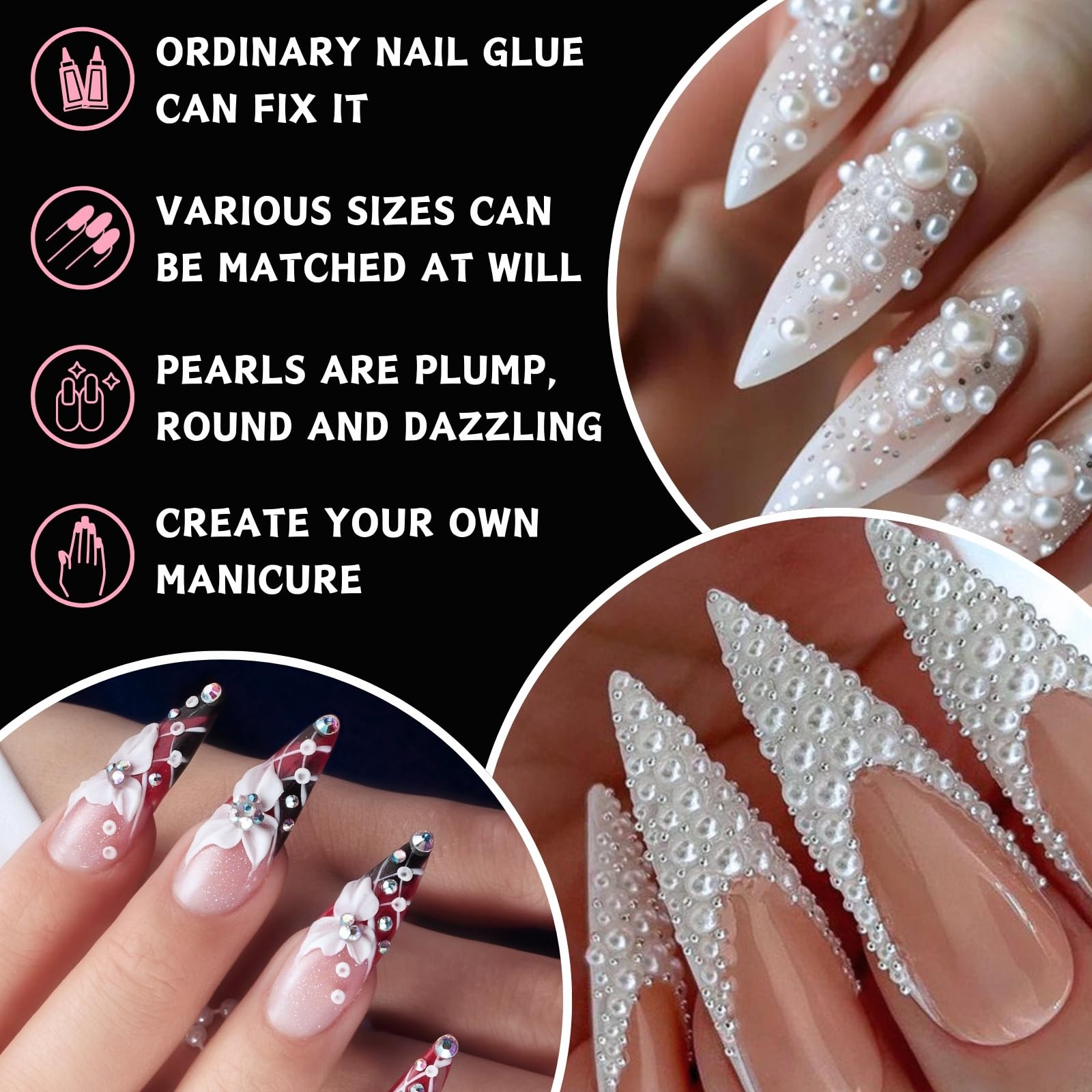 12 Tailles Perles Nail Art, Perles Plates, 2 Boîtes Perles Ongles Demi-Rondes, Deco Ongle Nail Art et Bijoux Ongles Nail Art pour Design Nail Art, DIY (2 Boîtes)